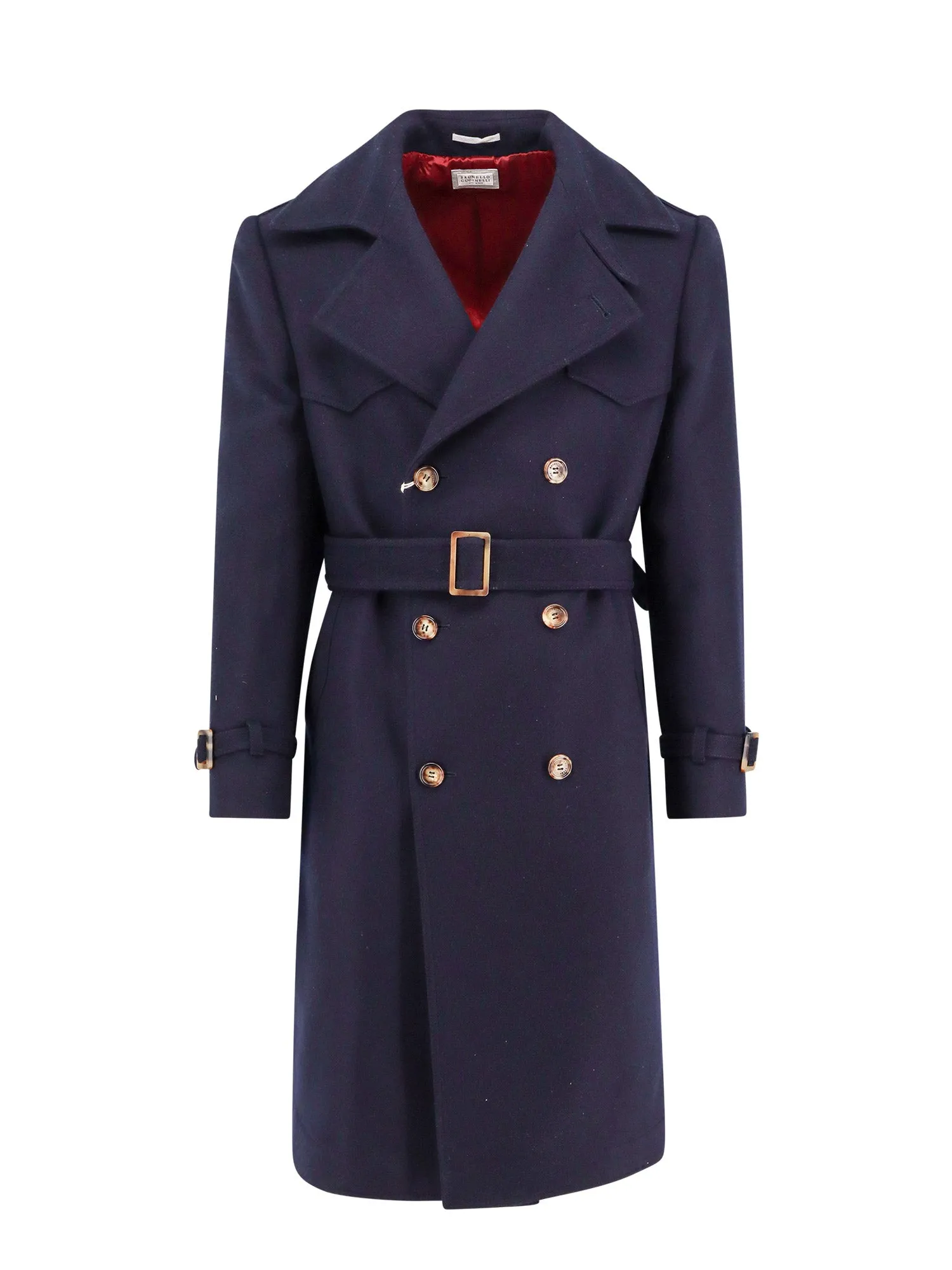 Wool Coat With Removable Belt At Waist