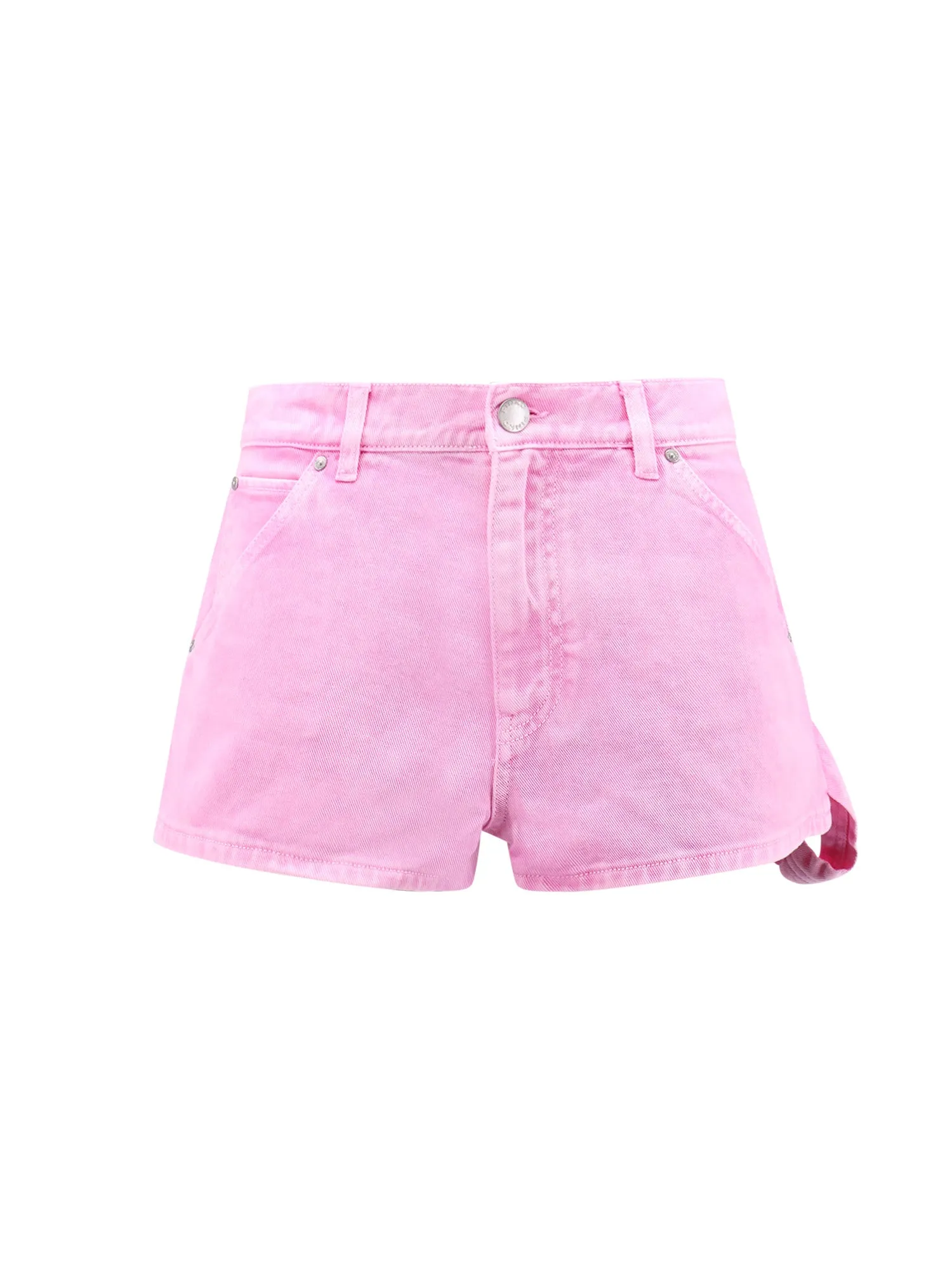 Pink Denim Shorts With Leather Logo Patch