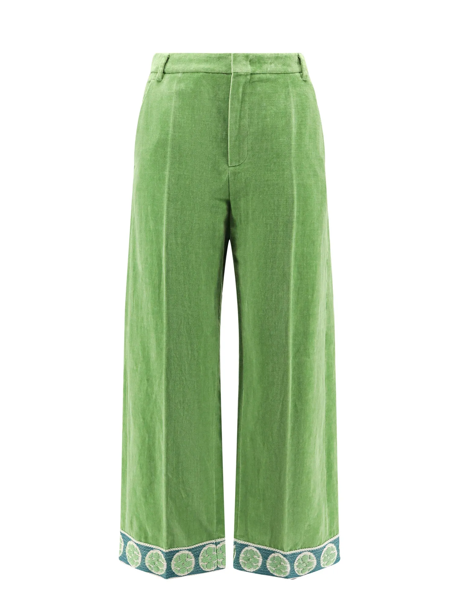 Washed Cotton And Linen Trouser With Jacquard Bottom