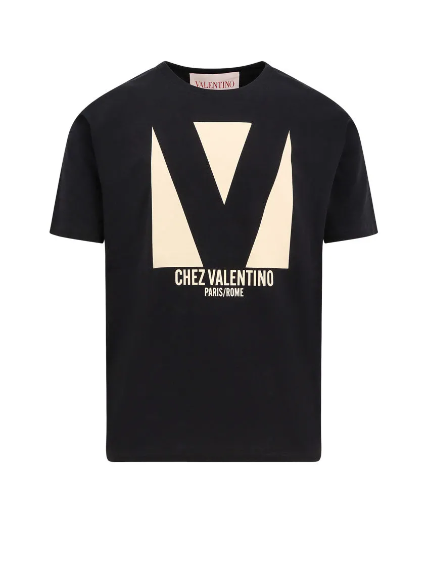 Cotton T-Shirt With Chez Valentino Print
