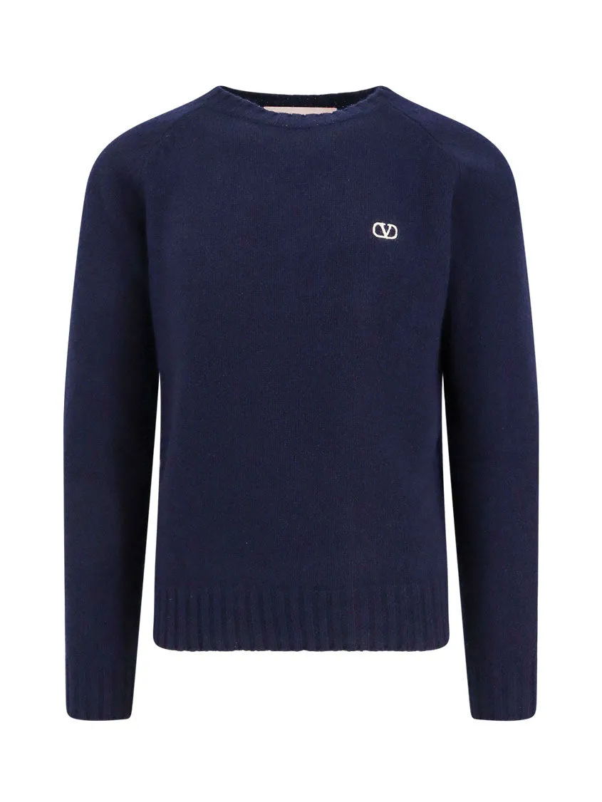Virgin Wool Sweater With Vlogo Embroidery