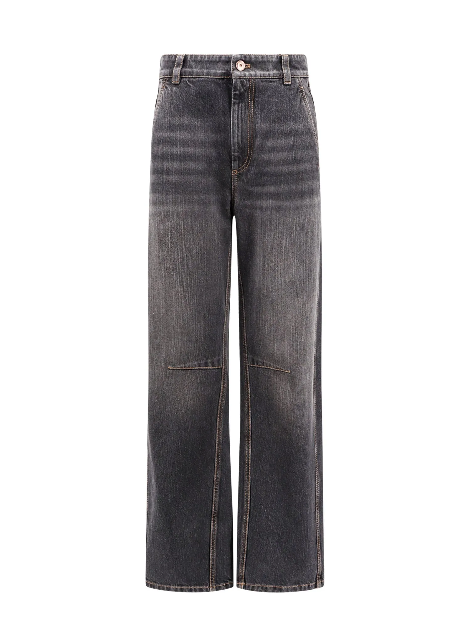 Black Denim Trouser With Leather Logo Tag