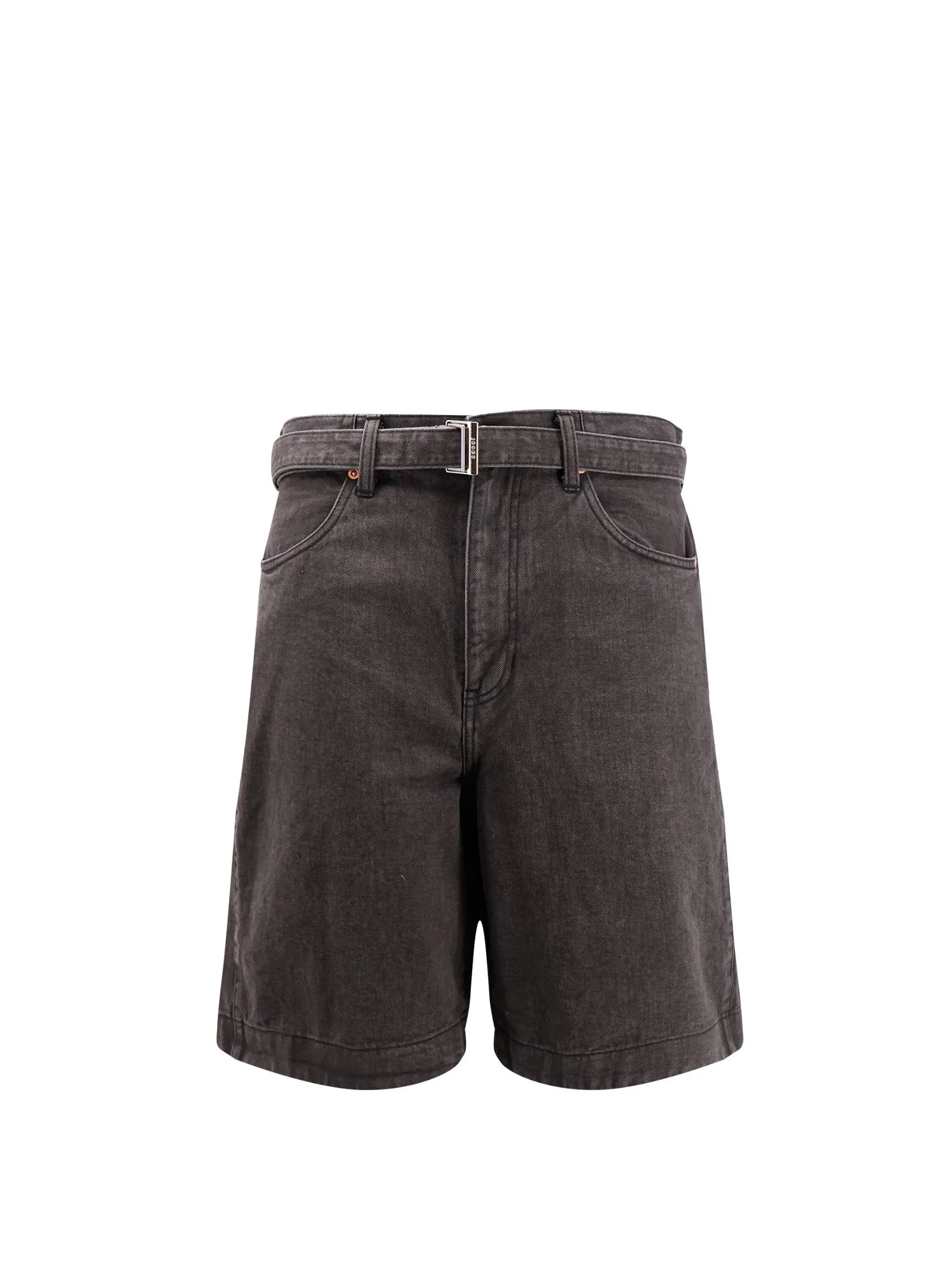 Black Denim Bermuda Shorts With Belt