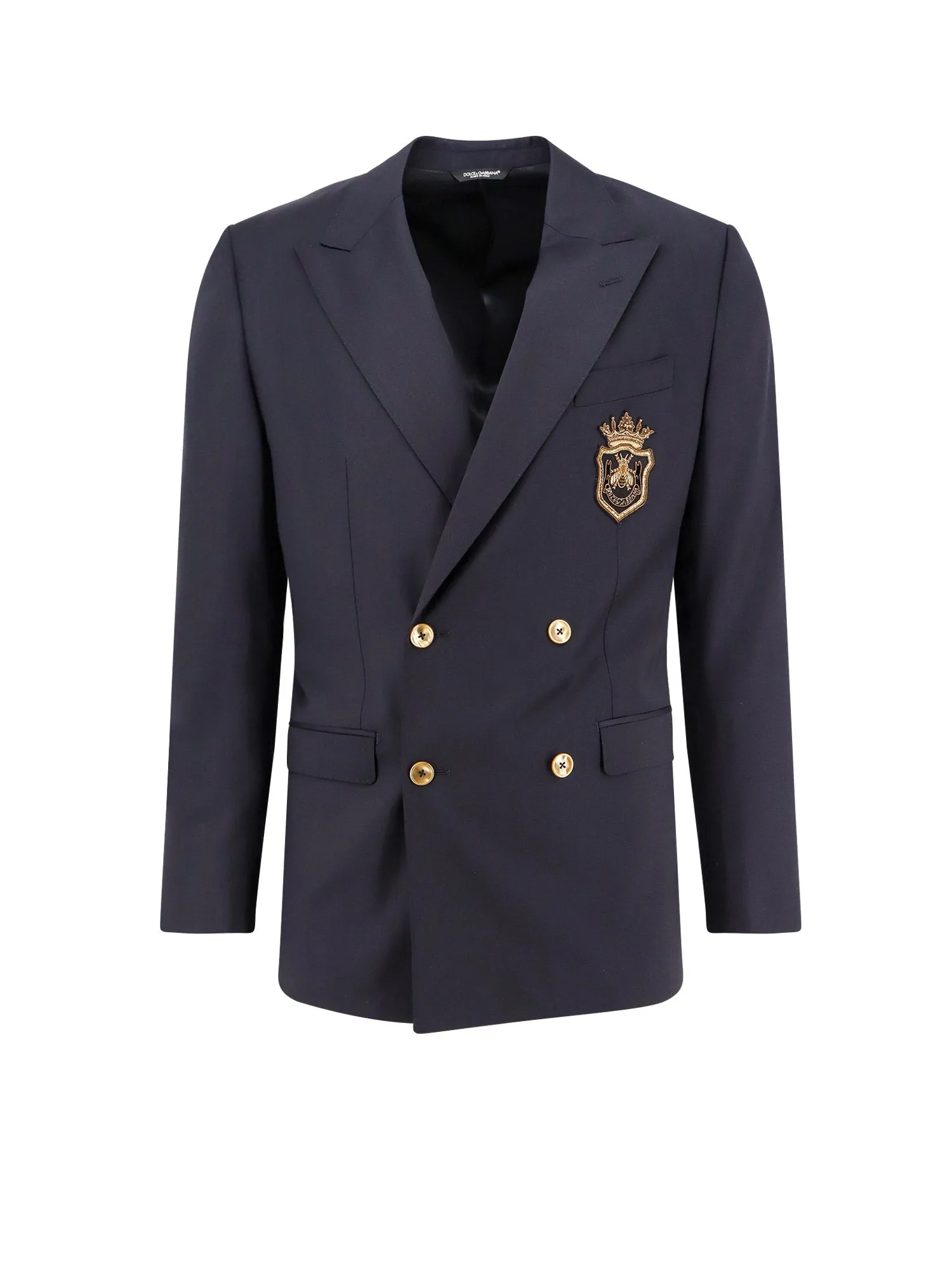 Stretch Virgin Wool Blazer With Frontal Logo Patch
