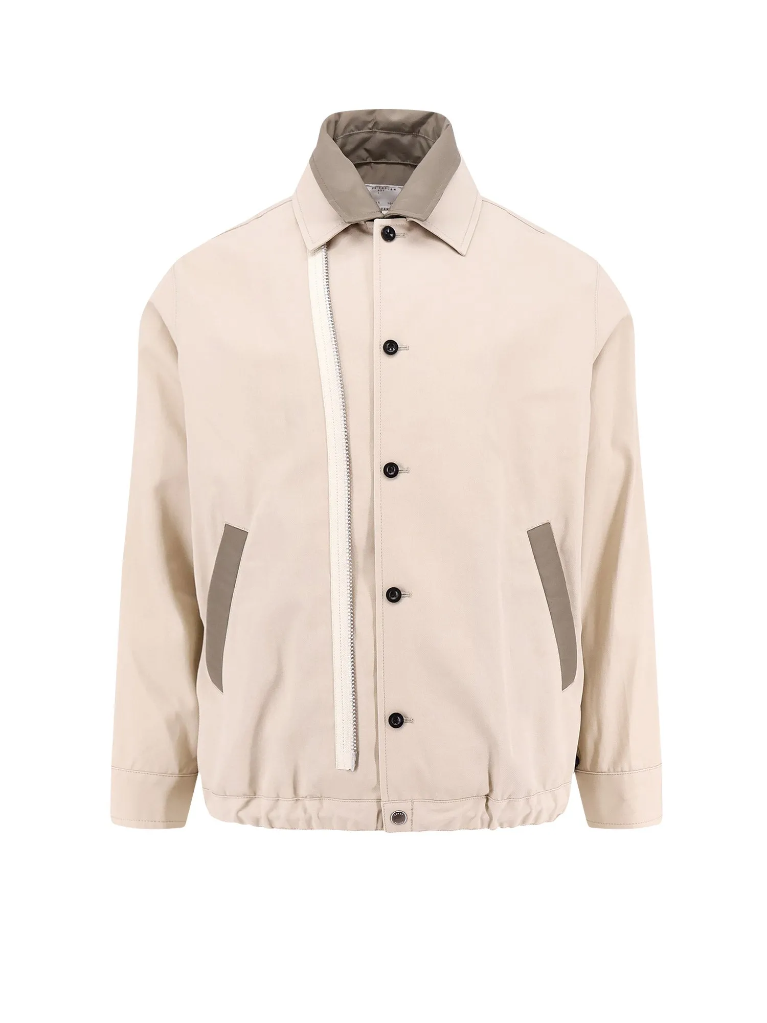 Cotton Jacket With Nylon Profiles And Zip Detail