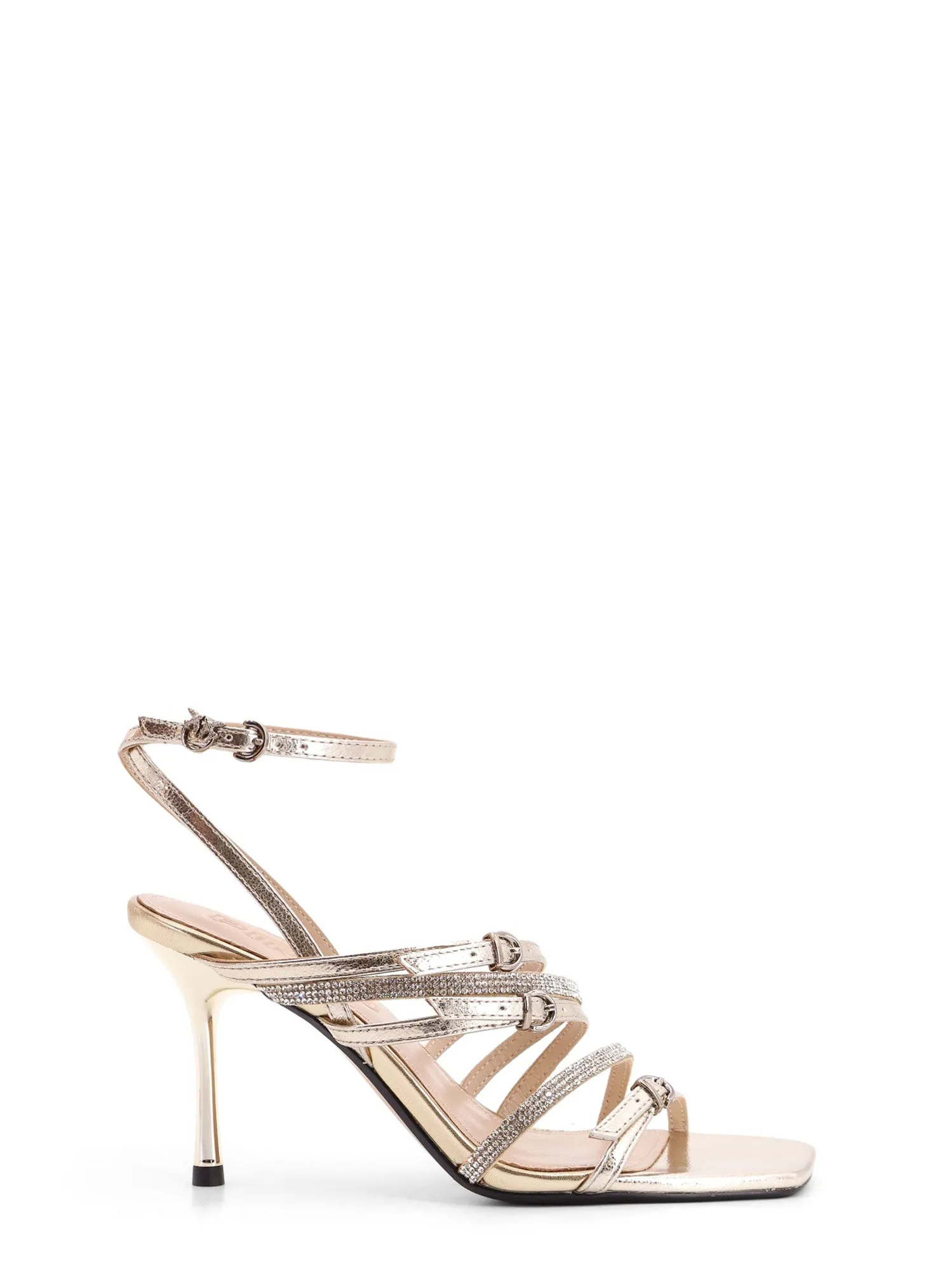 Lisa Leather Sandals With Rhinestone Strap Detail