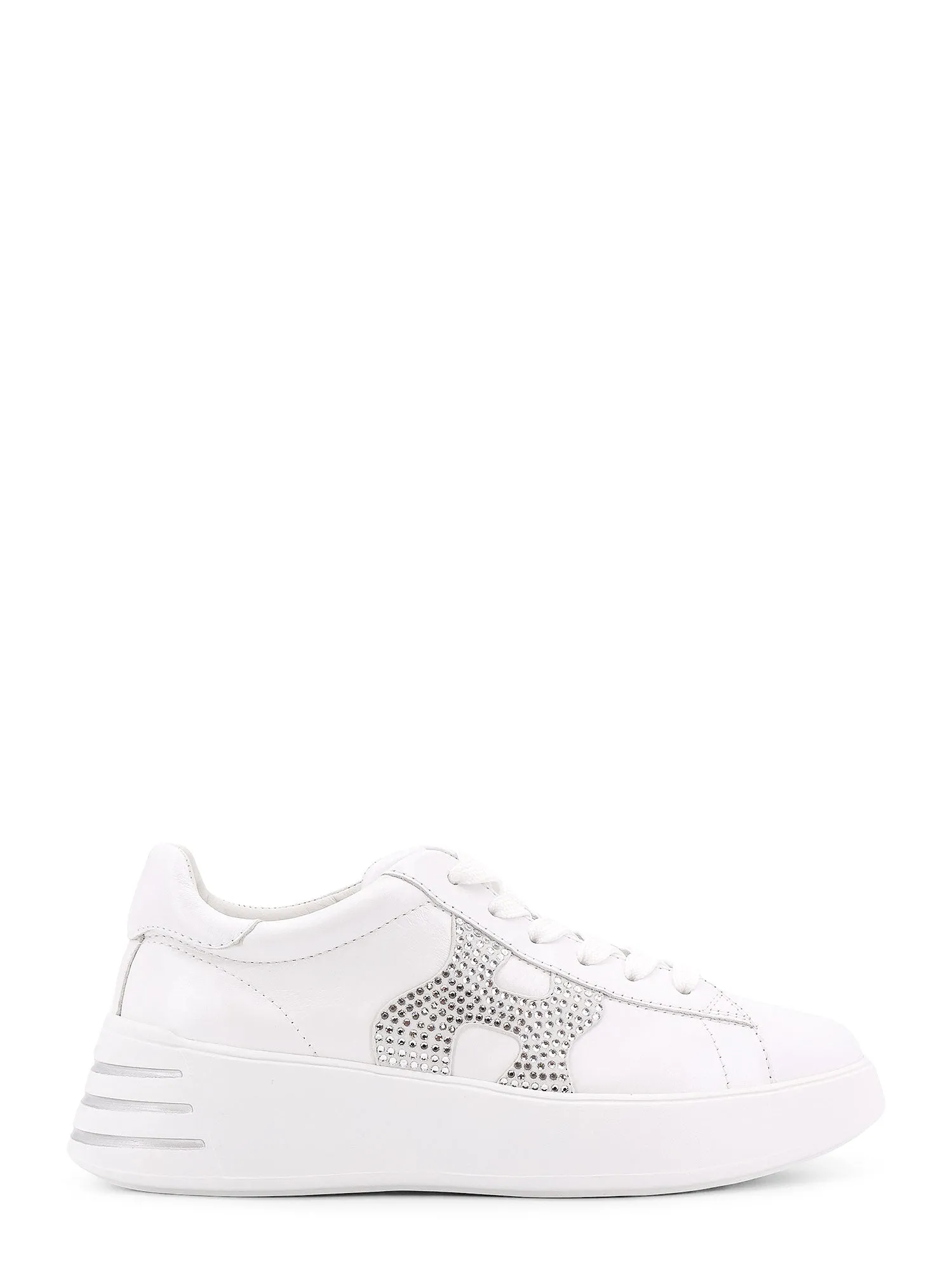 Leather Sneakers With Rhinestone Logo On The Side