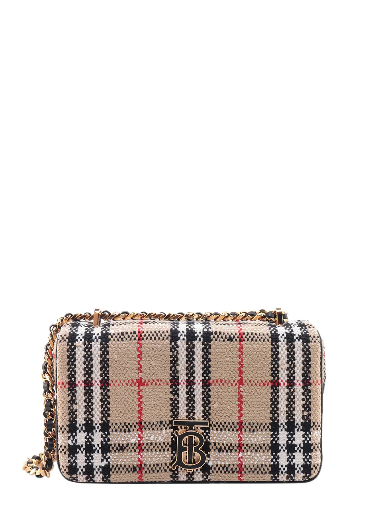 Wool And Bouclé Cotton Shoulder Bag With Vintage Check Motif