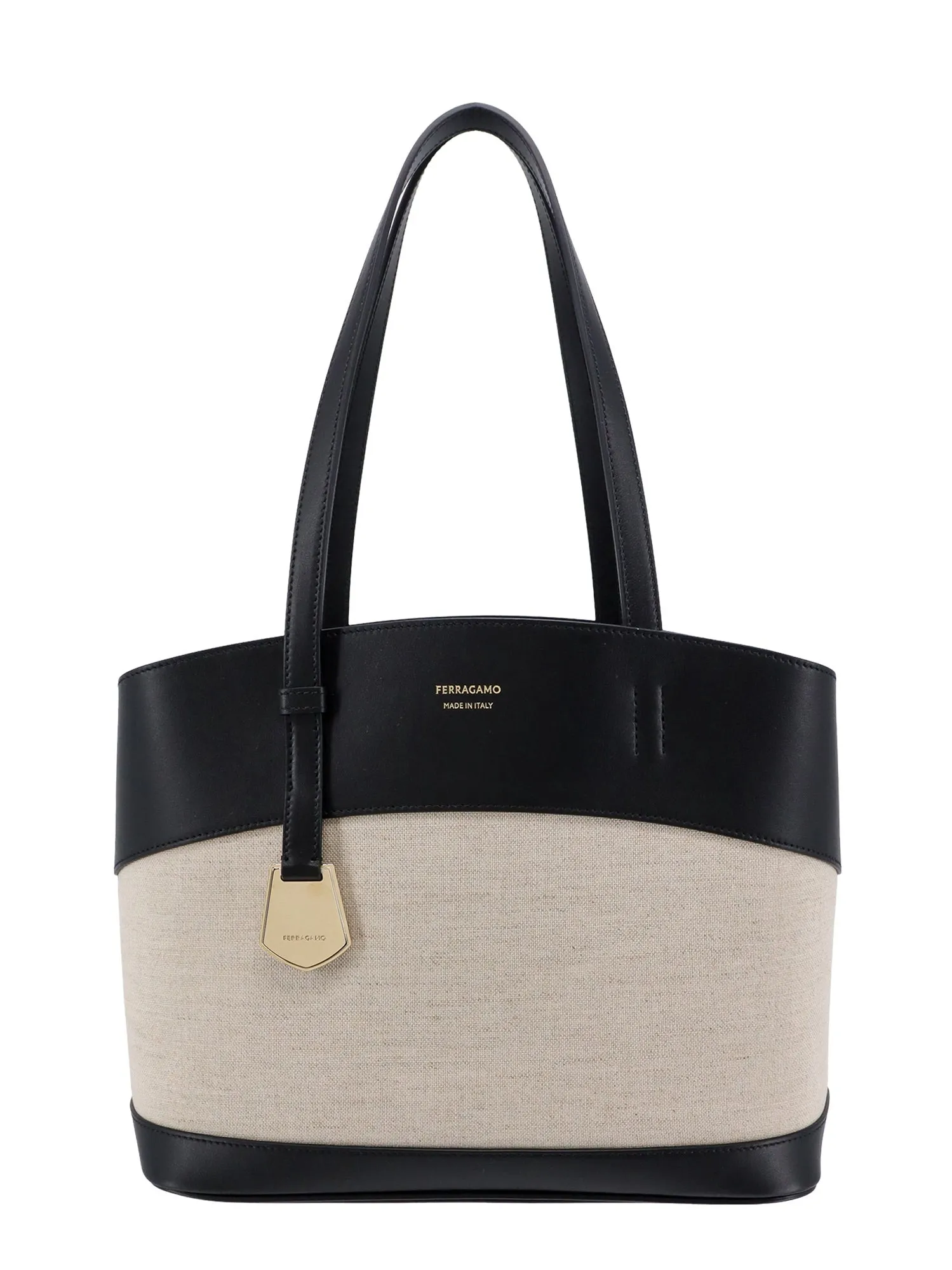Leather And Canvas Shoulder Bag With Logo Print
