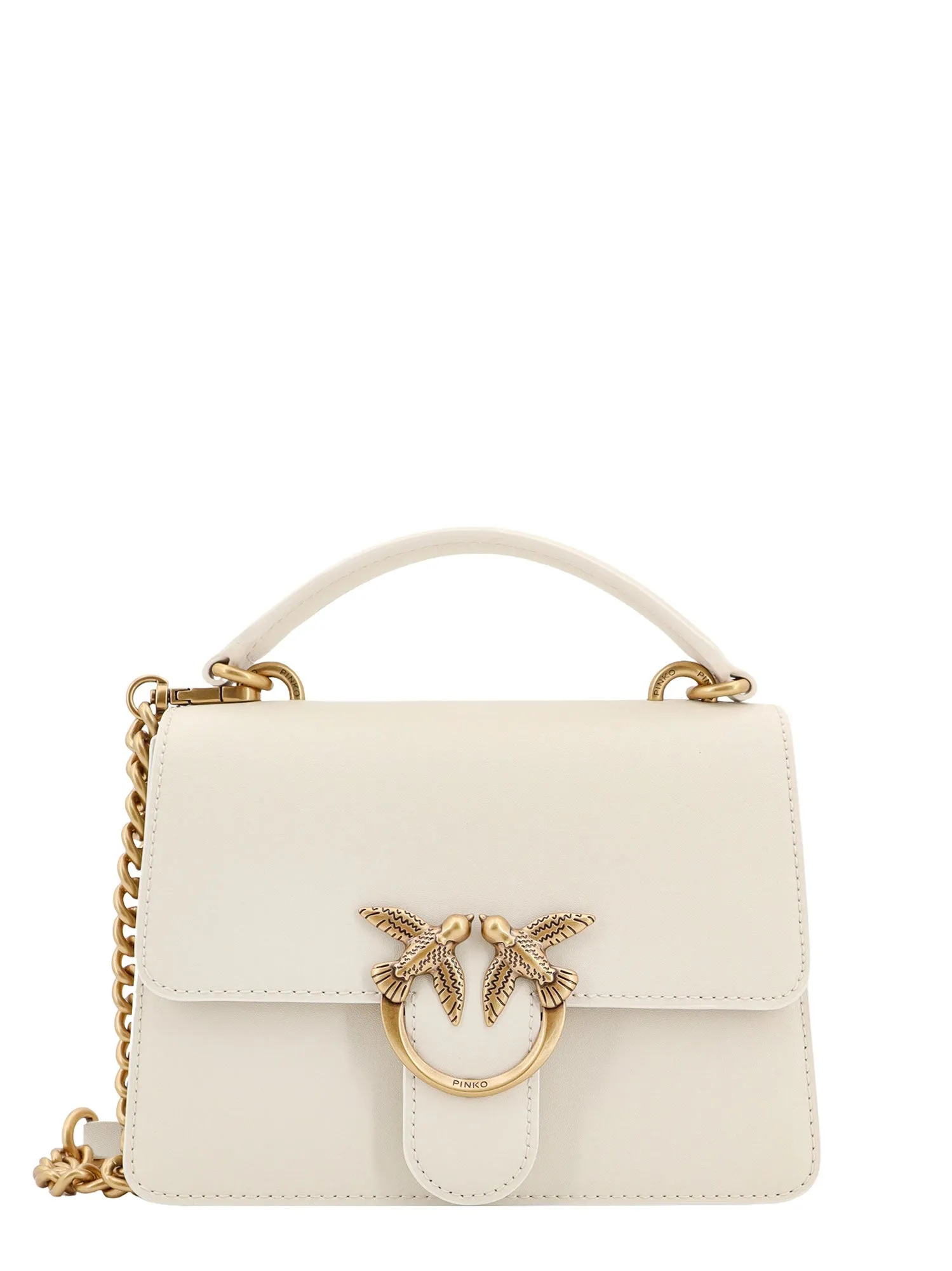 Leather Handbag With Diamond Cut Love Birds Buckle