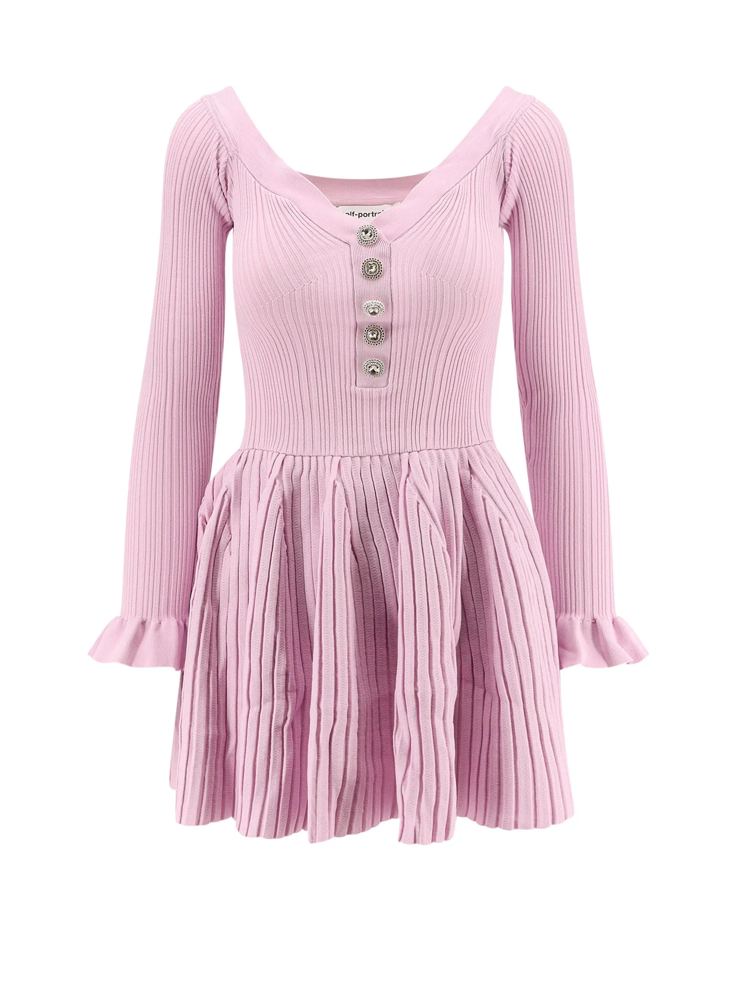 Ribbed Knit Mini Dress With Jewel Buttons
