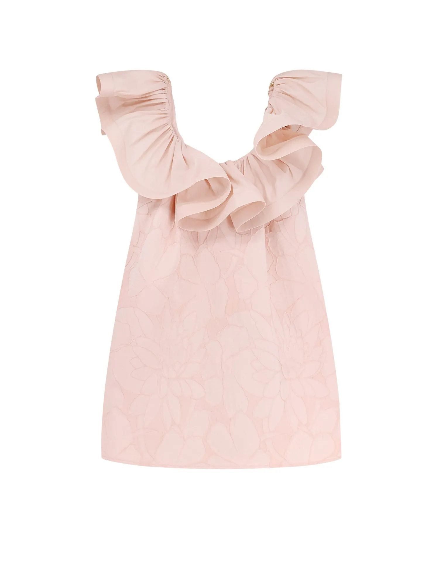 Floral Jacquard Mini Dress With Ruches