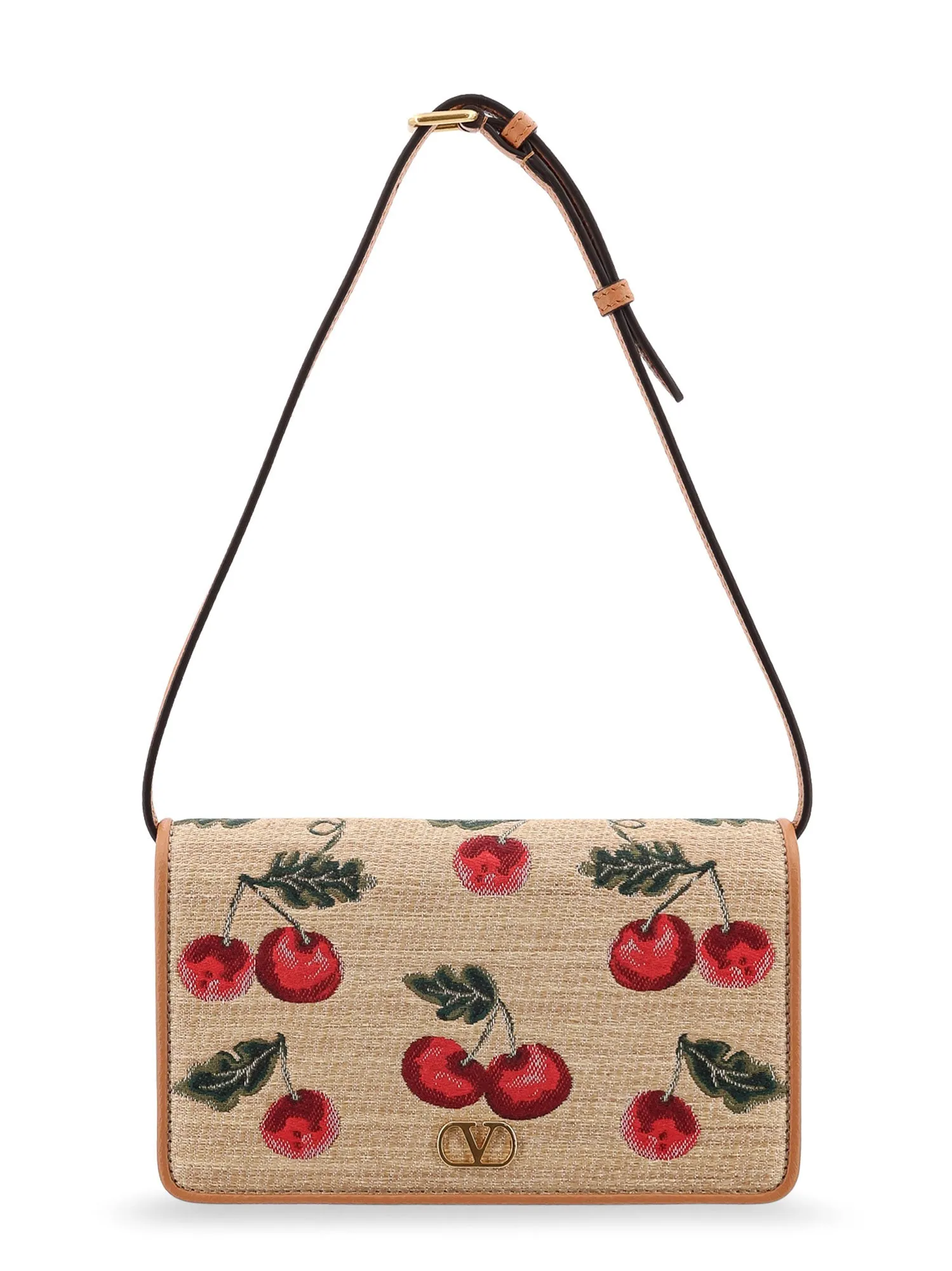 Syntetic Jacquard Rafia Shoulder Bag With Cherryfic Motif