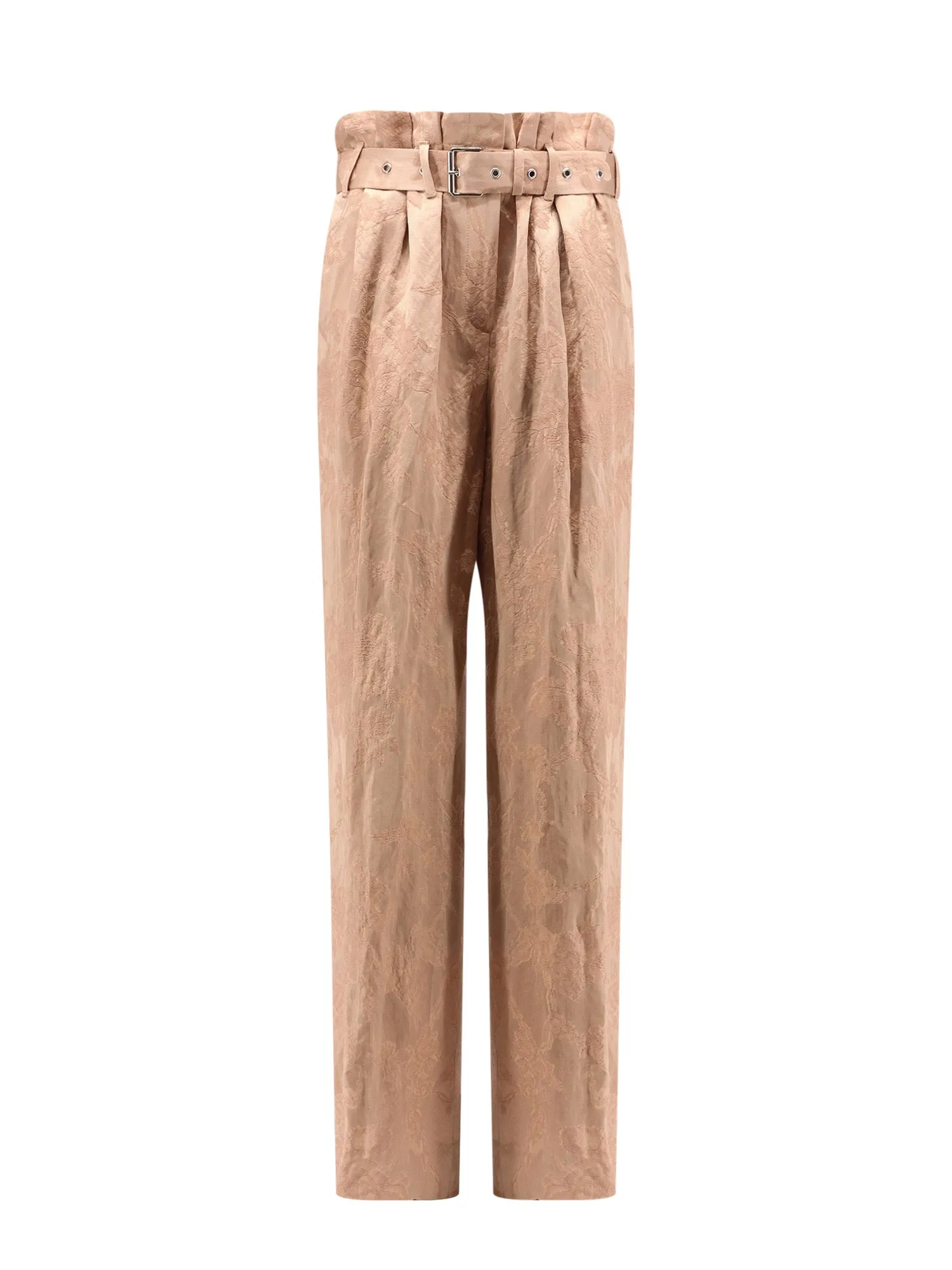 Damasked Linen And Viscose Trouser With Belt