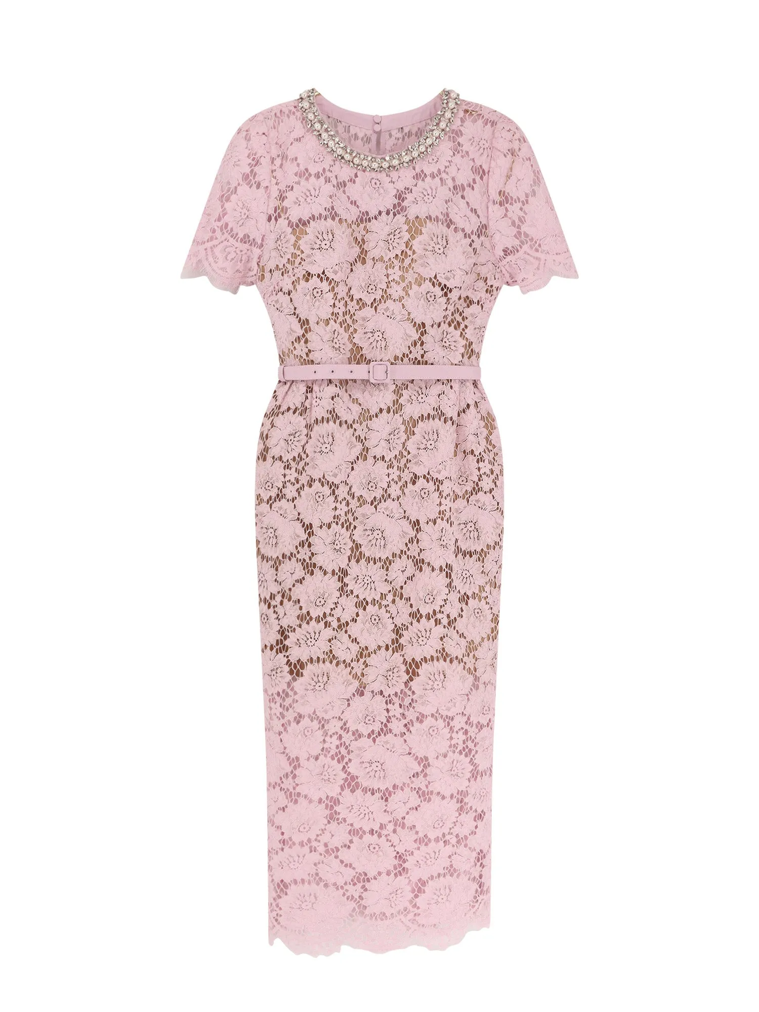 Lace Midi Dress With Jewel Details