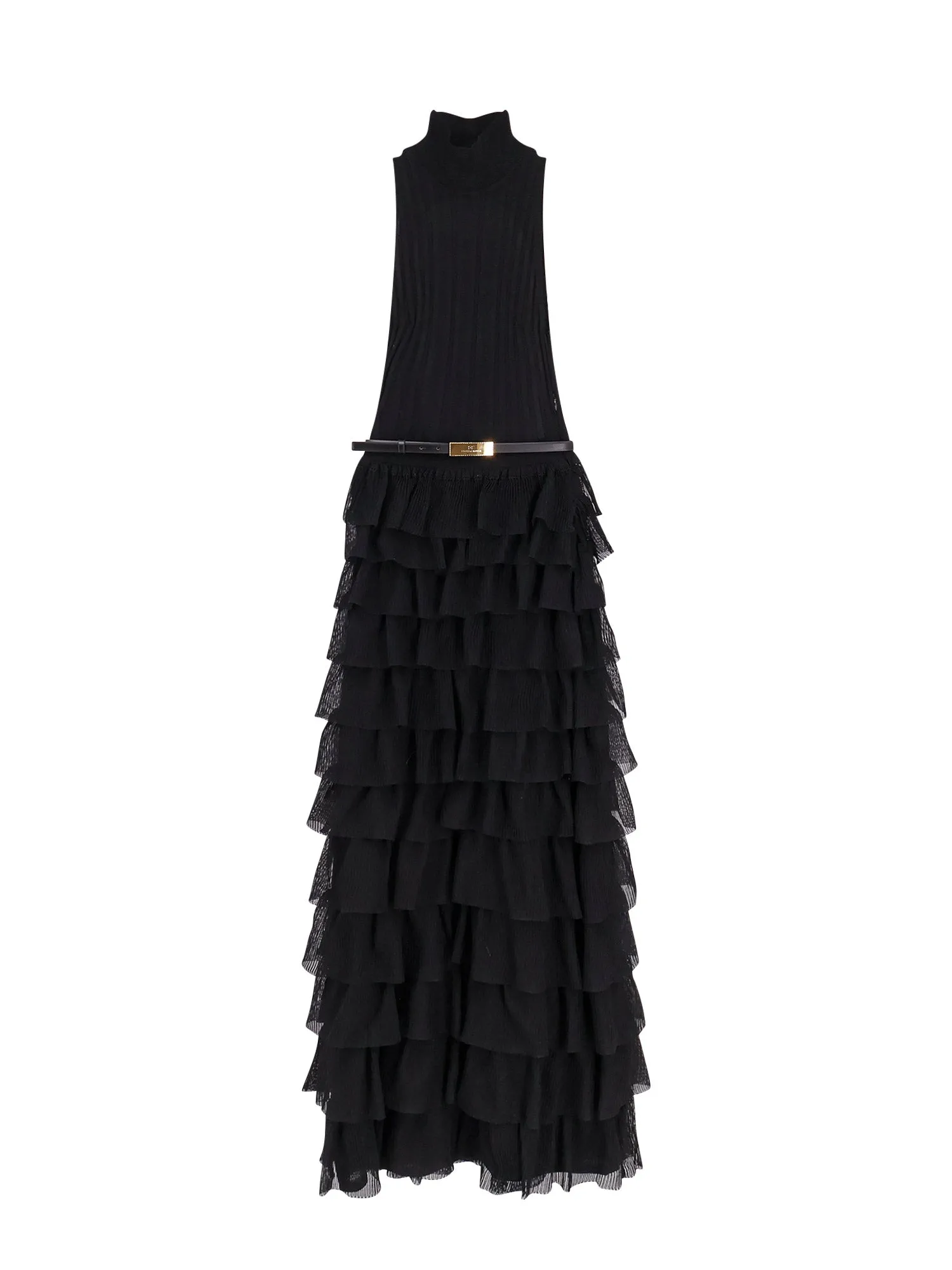 Red Carpet Ribbed Knit Dress With Flounces