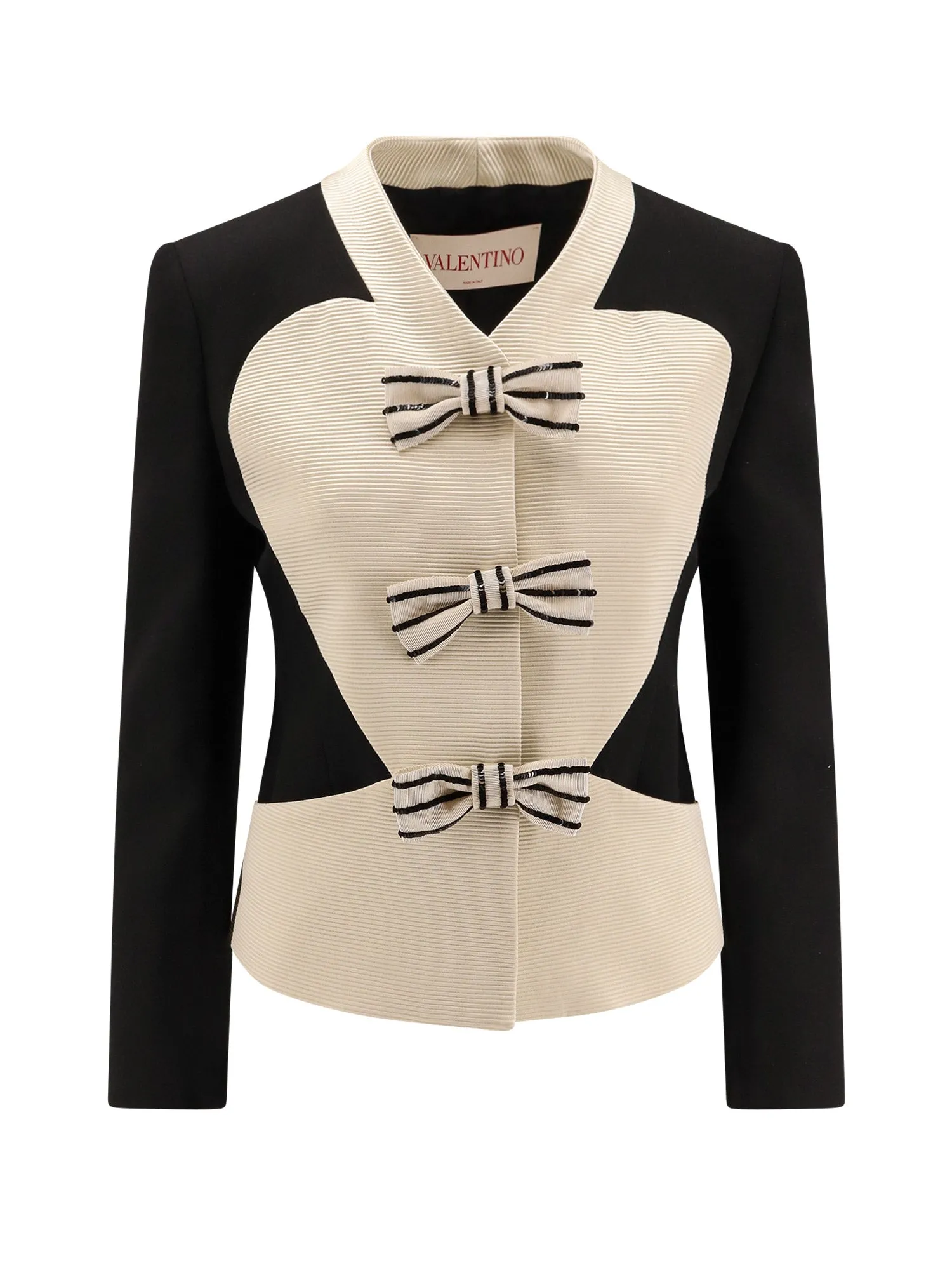 Crepe Couture Blazer With Ottoman Plastron And Bows With Sequins