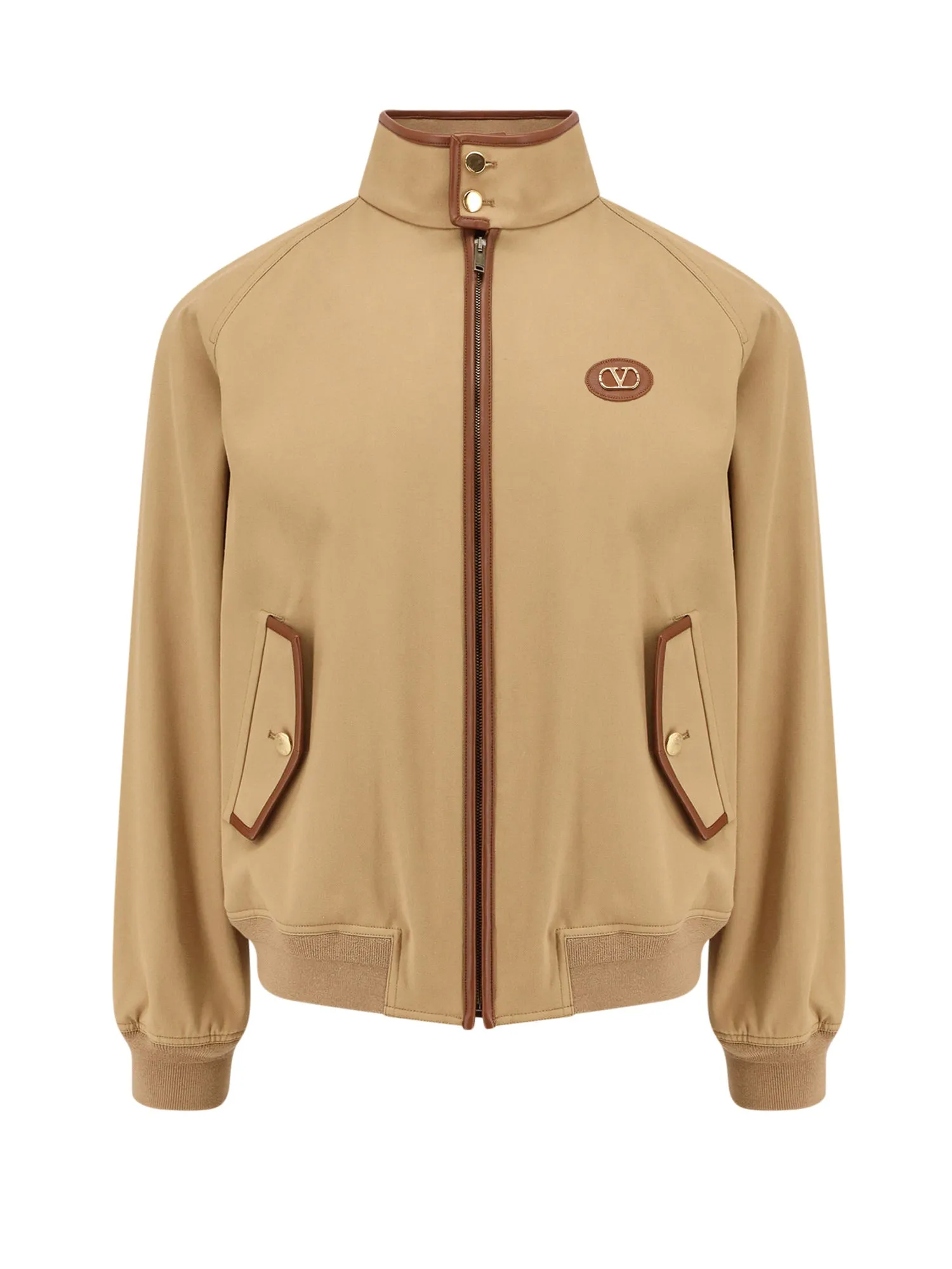 Cotton Jacket With Leather Profiles