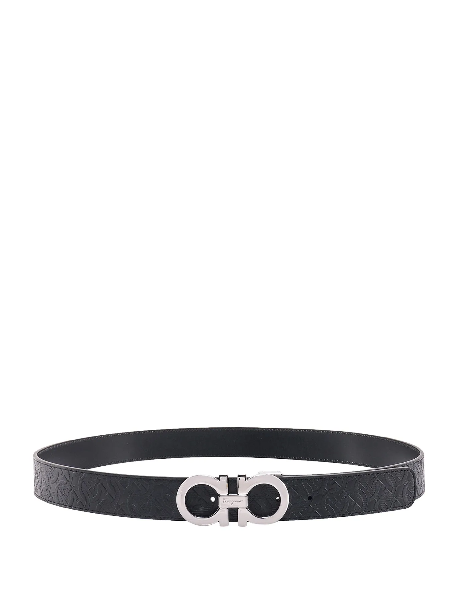 Leather Belt With Gancini Embossed Motif