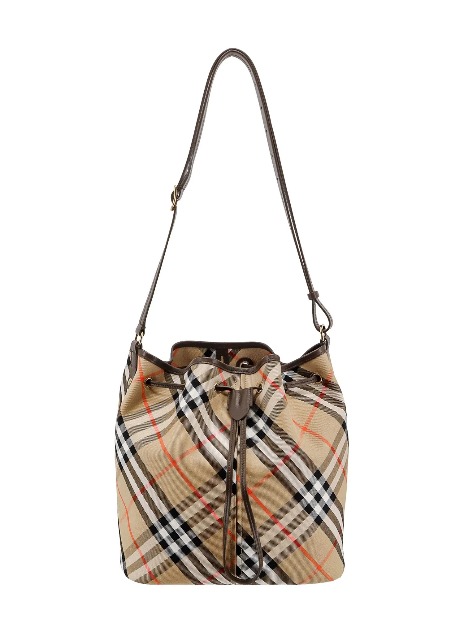 Canvas Bucket Bag With Check Motif