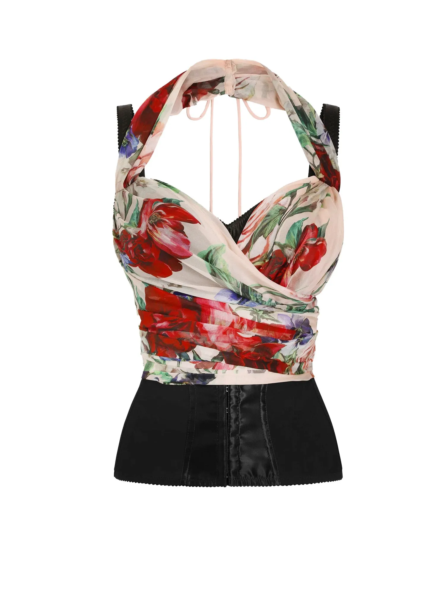 Chiffon Bustier Top With Iconic Floral Print