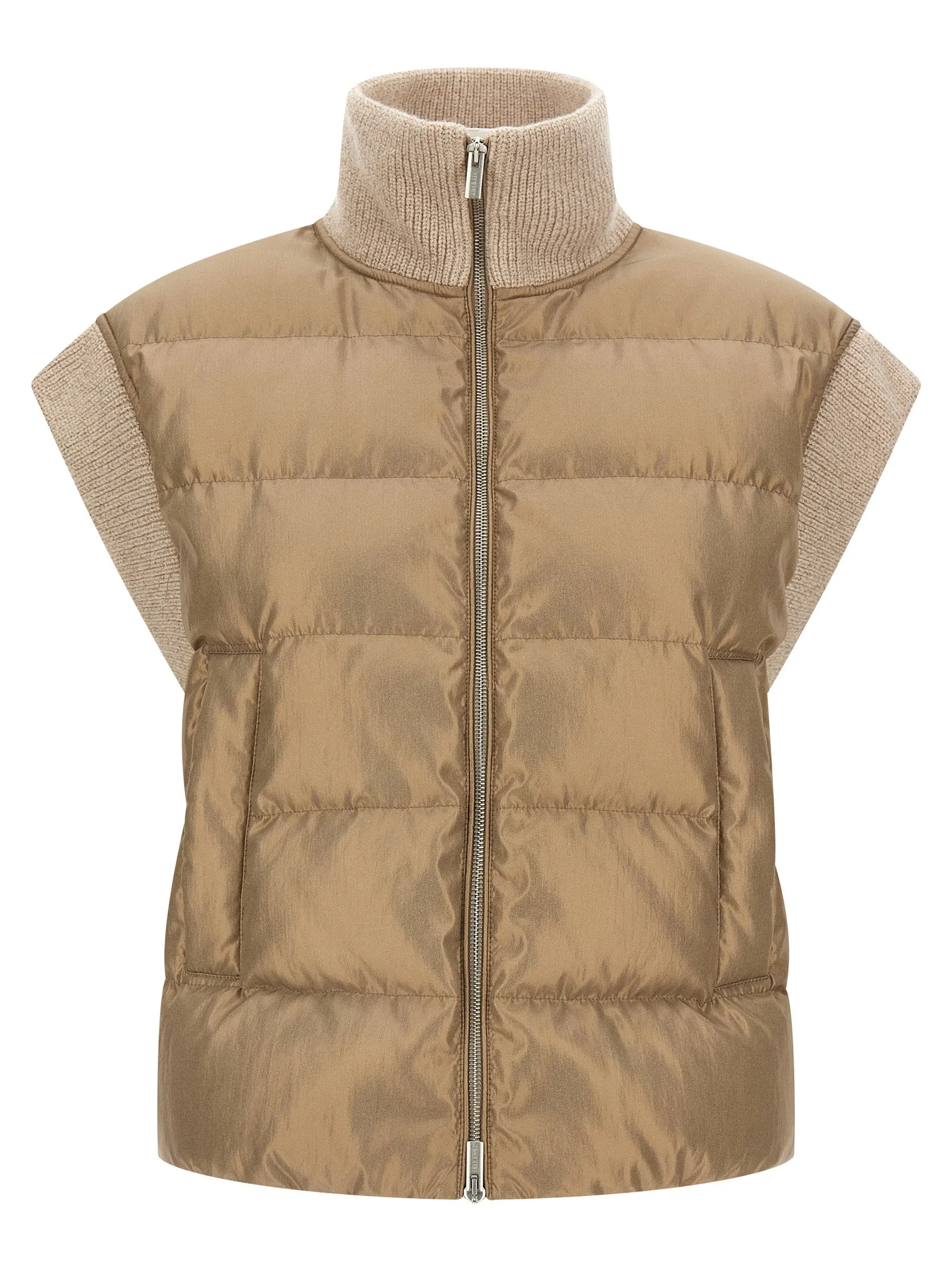 Lurex Tricot Vest Gilet Beige