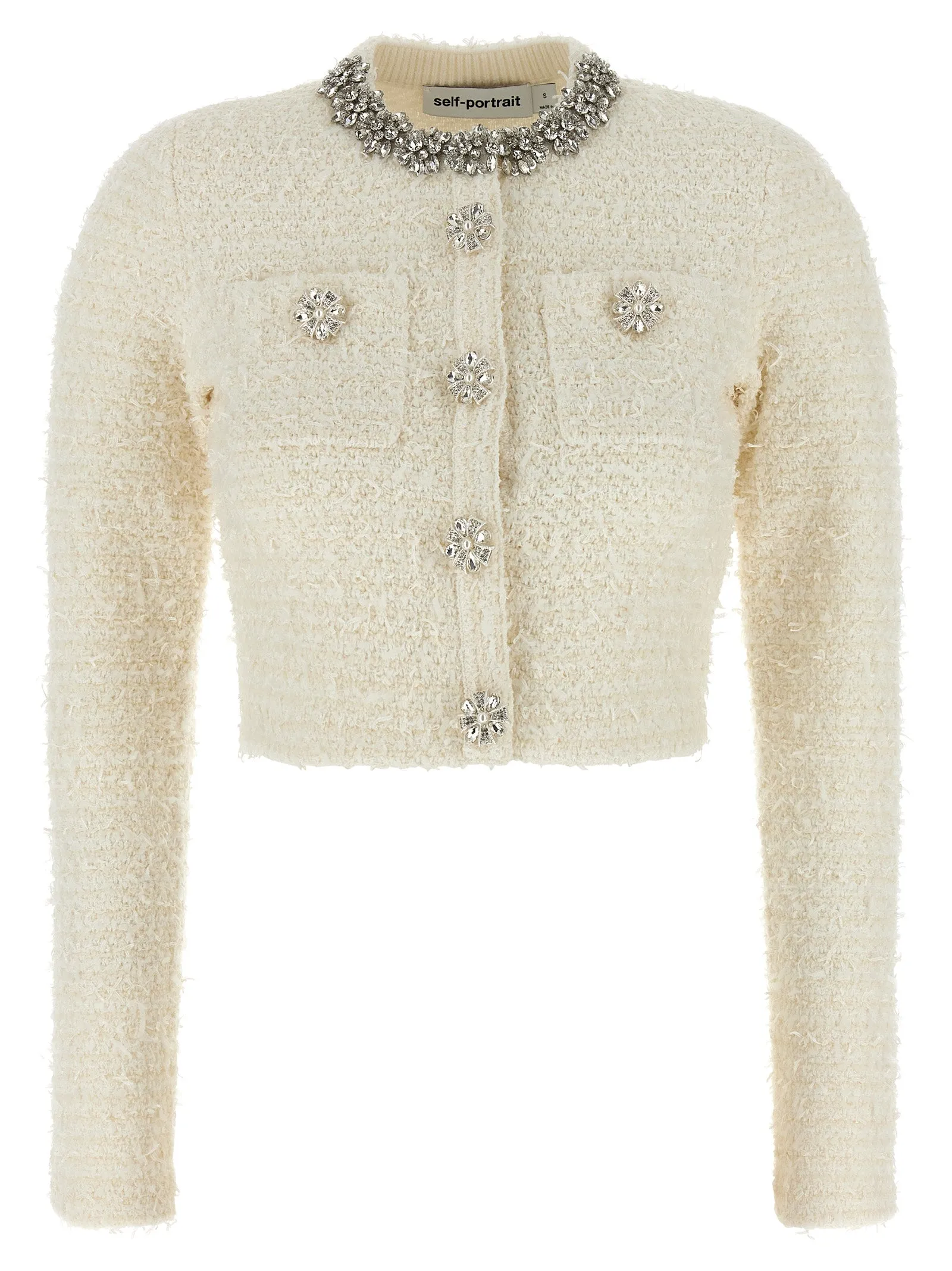 Cream Textured Knit Maglioni Bianco