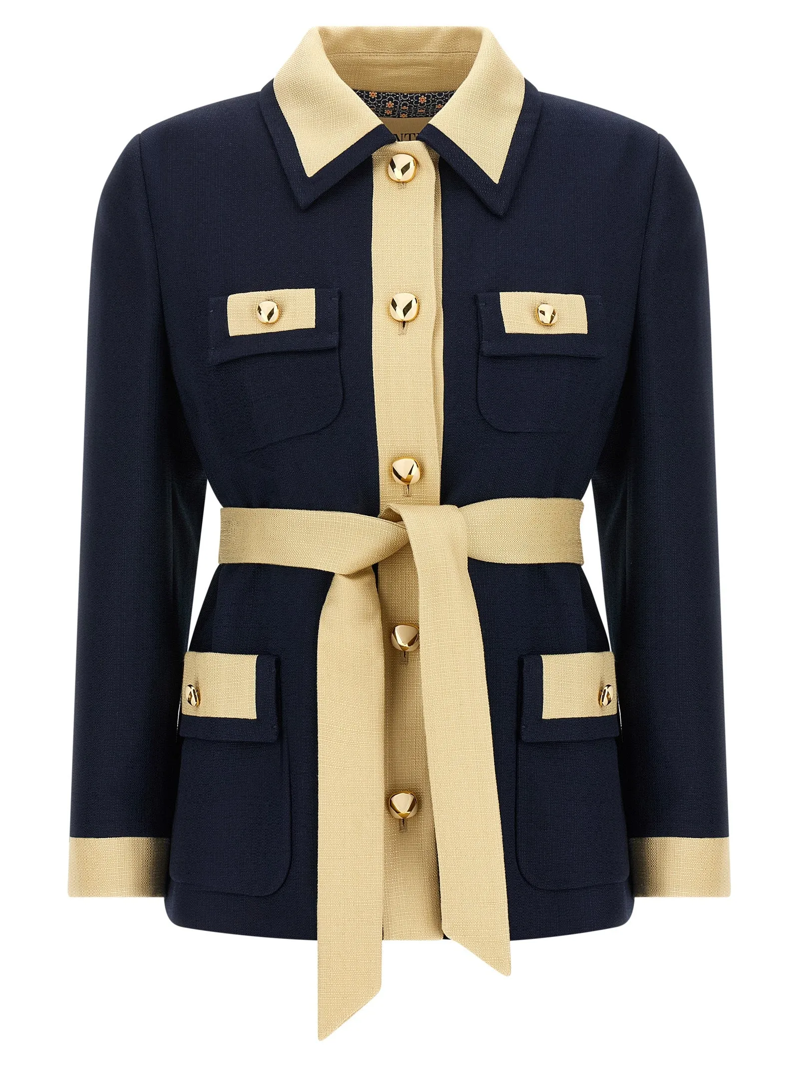 Valentino Garavani Belted Caban Puffer Jackets Blu