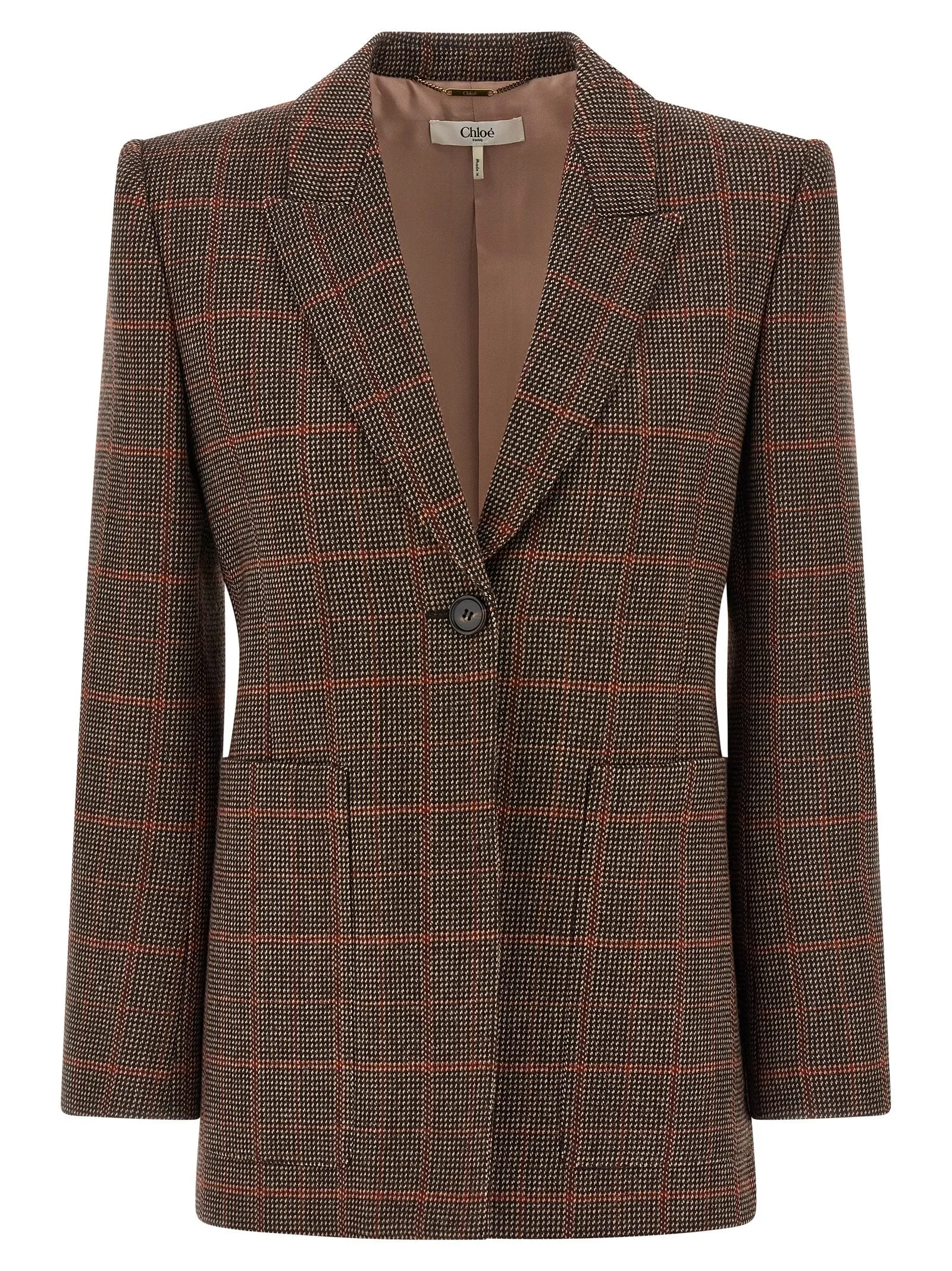 Check Wool Blazer Blazers Marrone