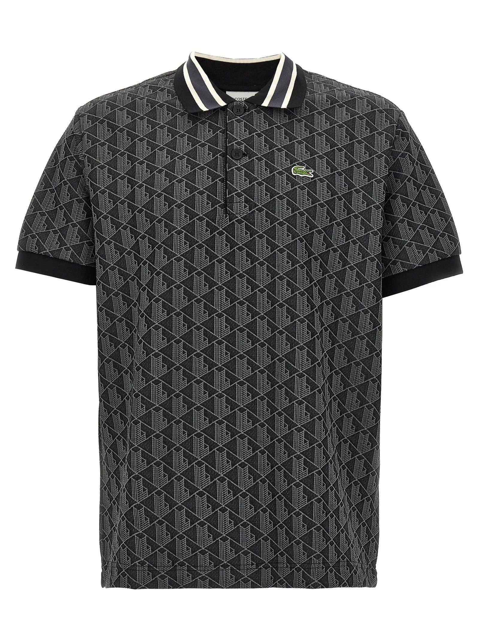 Jacquard Monogram Shirt Polo Nero