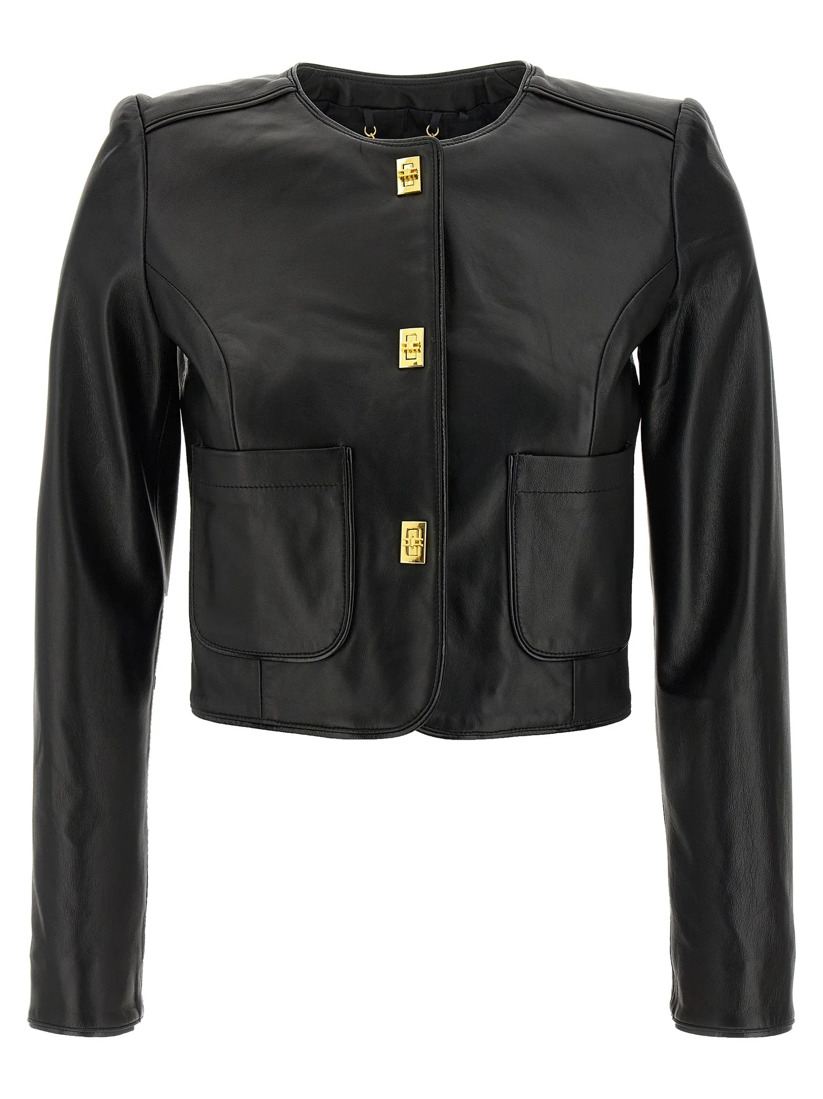 Cropped Leather Jacket Puffer Jackets Nero