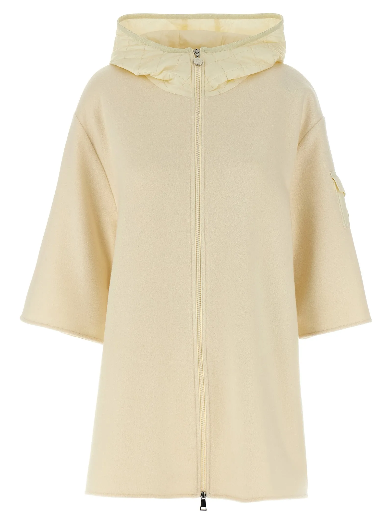 Two-Material Hood Mantelle Bianco