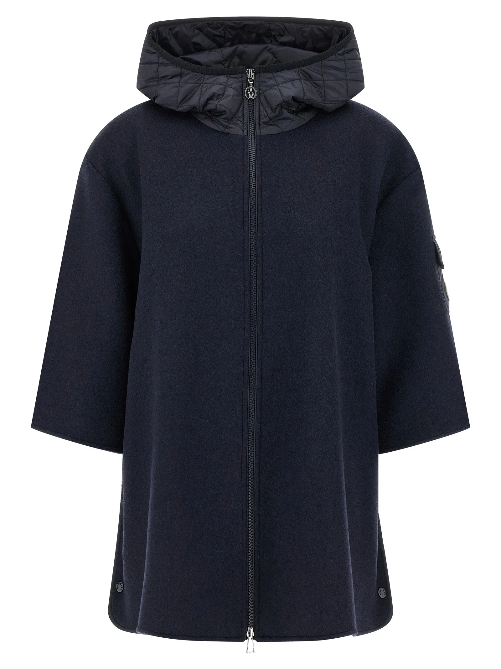 Two-Material Hood Mantelle Blu