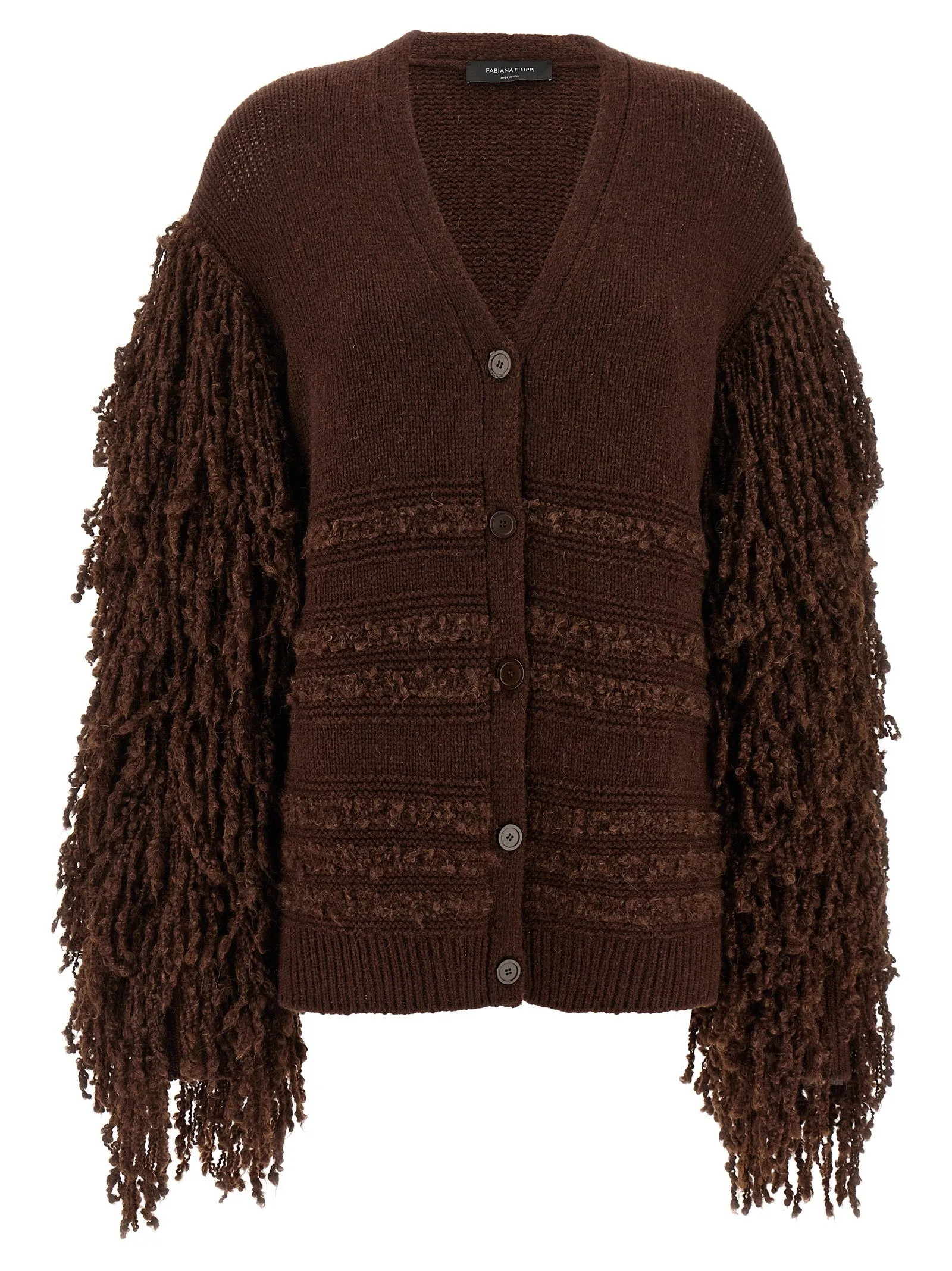 Bouclé Fringed Cardigan Maglioni Marrone