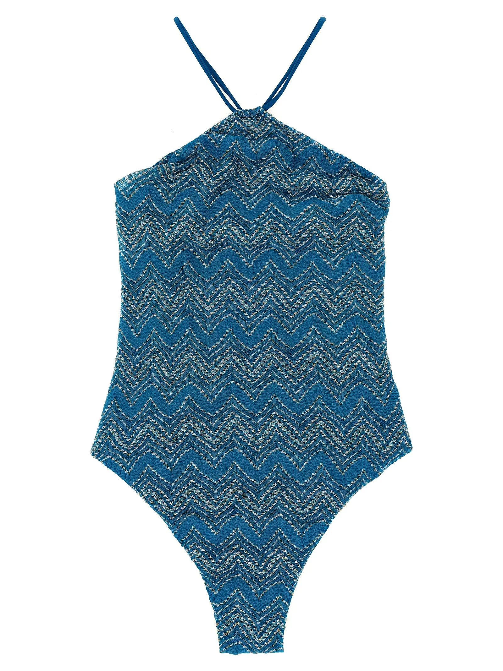 Zig Zag Lamé One-Piece Swimsuit Beachwear Blu