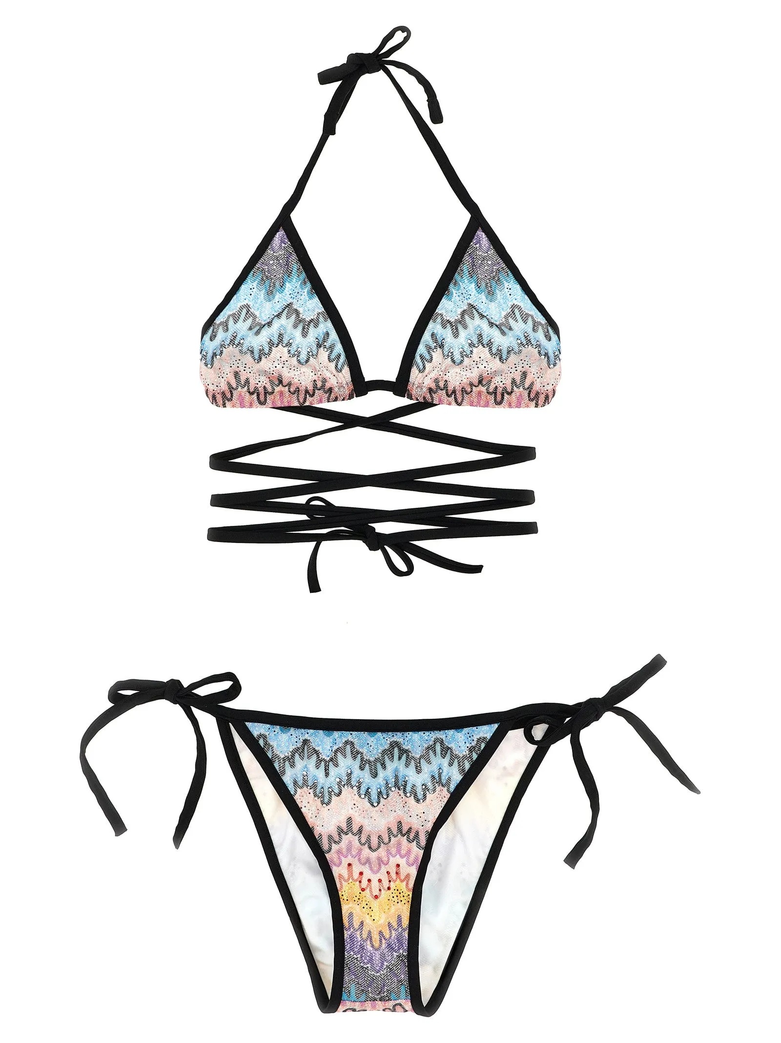 Rhinestone Patterned Bikini Beachwear Multicolor