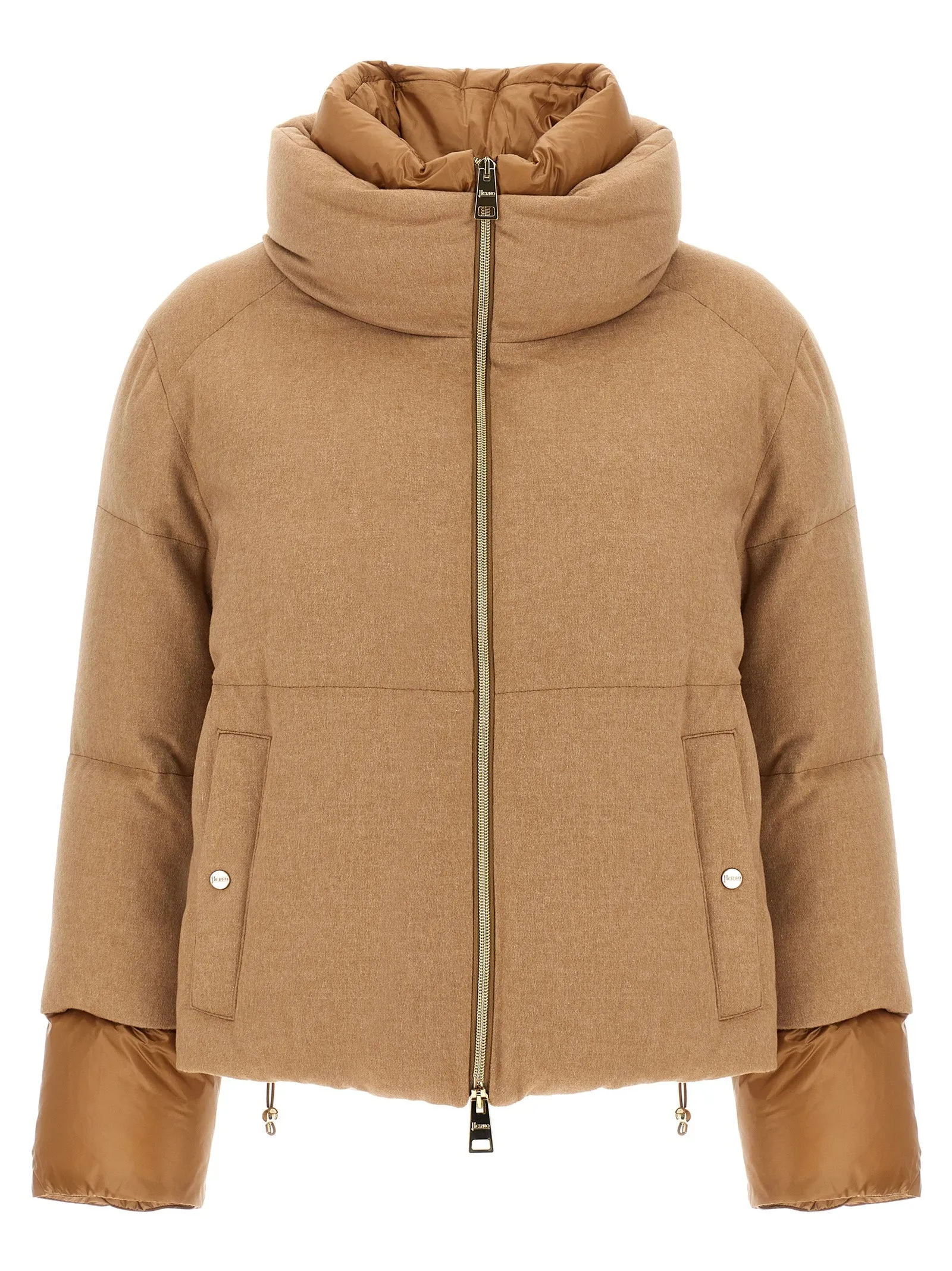 Two-Material Puffer Jacket Piumini, Parka, Giacche Casual Beige