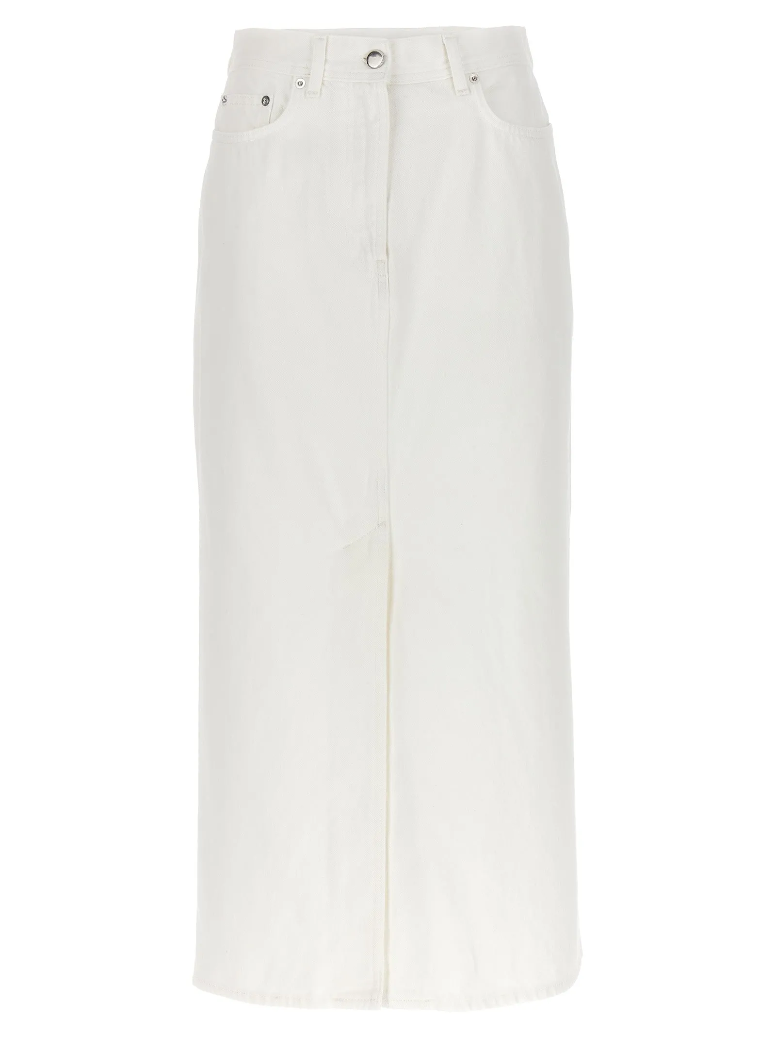 Denim Midi Skirt Gonne Bianco