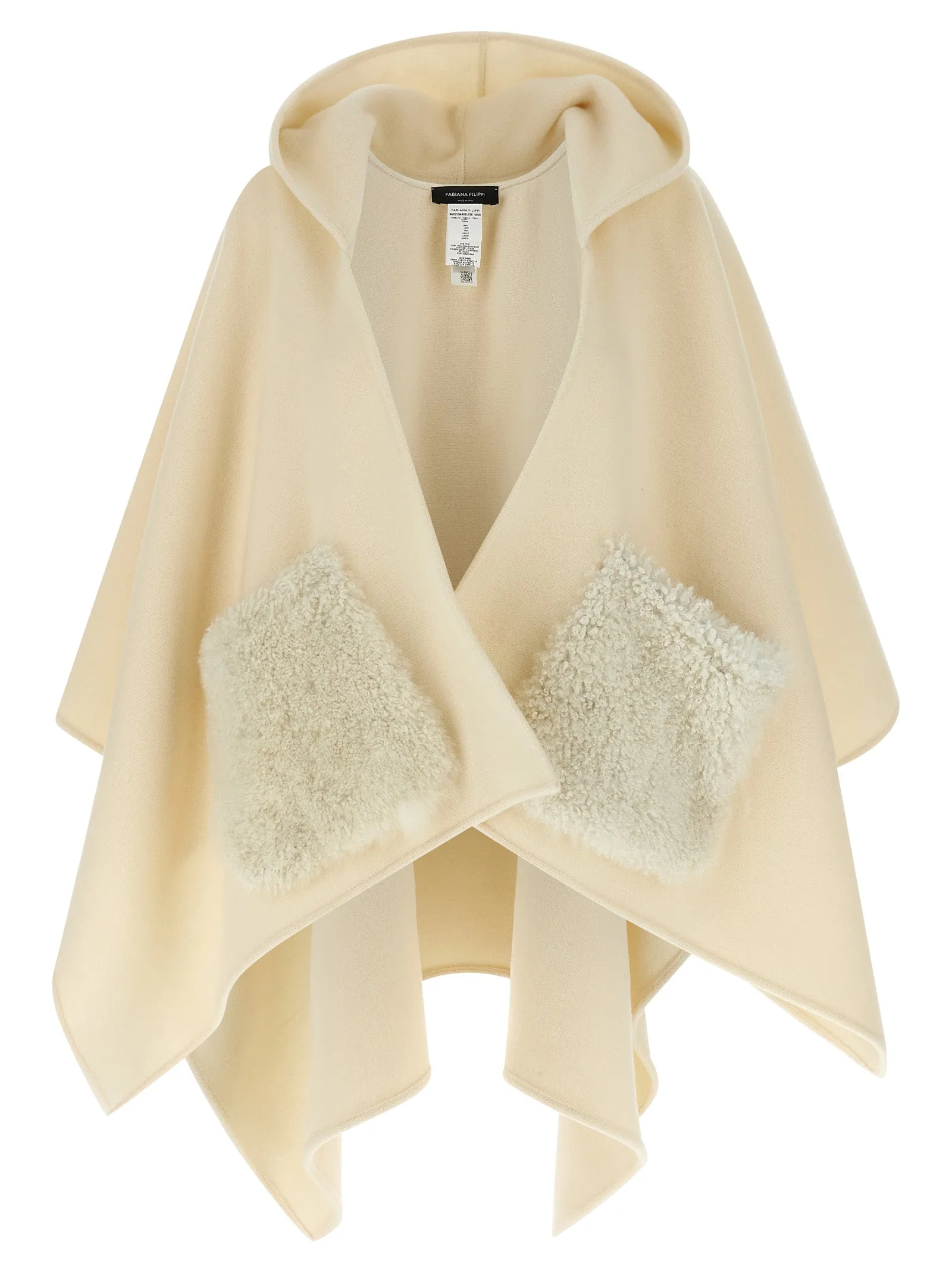 Shearling Pocket Cape Mantelle Bianco