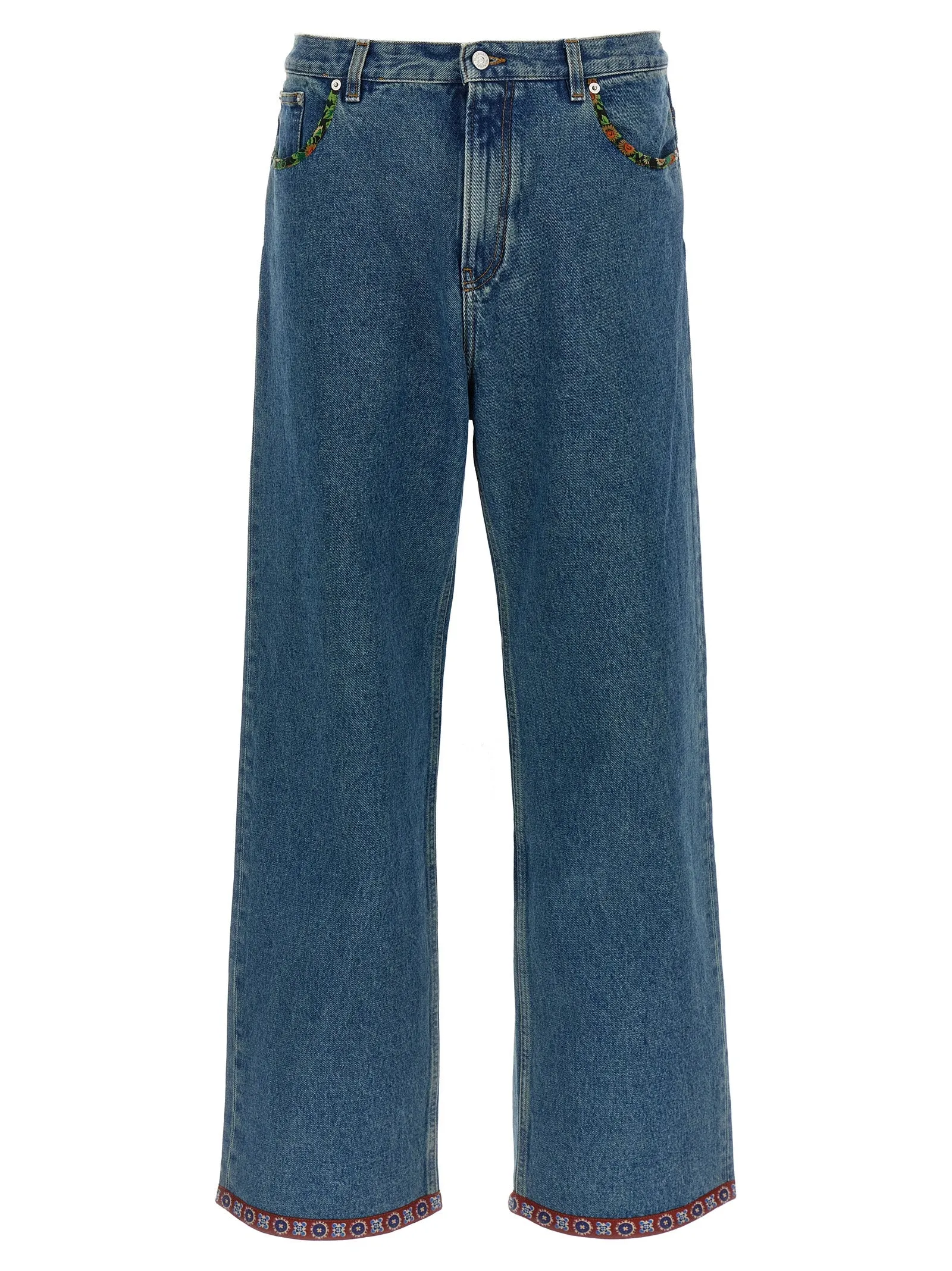 Valentino Garavani Floral Insert Jeans Blu