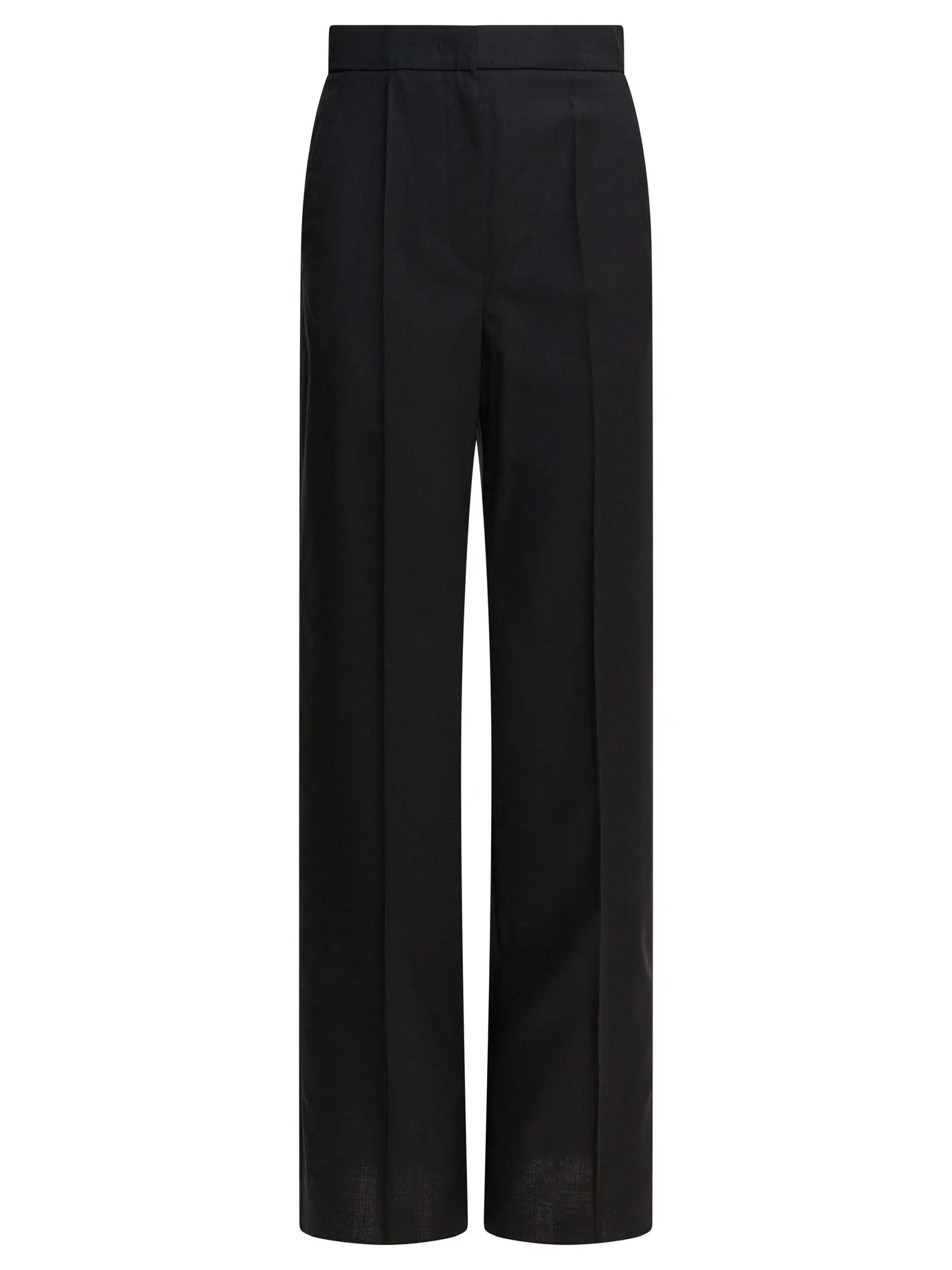 Light Wool Straight Trousers Nero