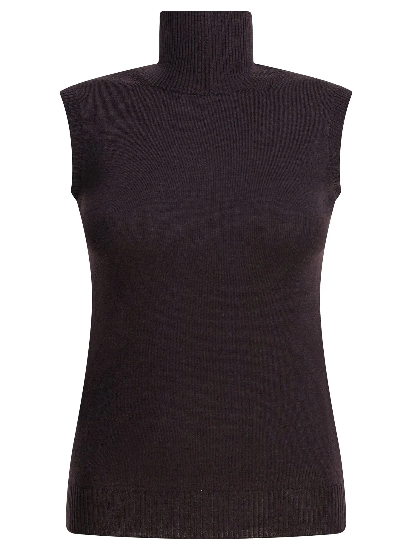 Mock Neck Sleeveless Knitwear Marrone