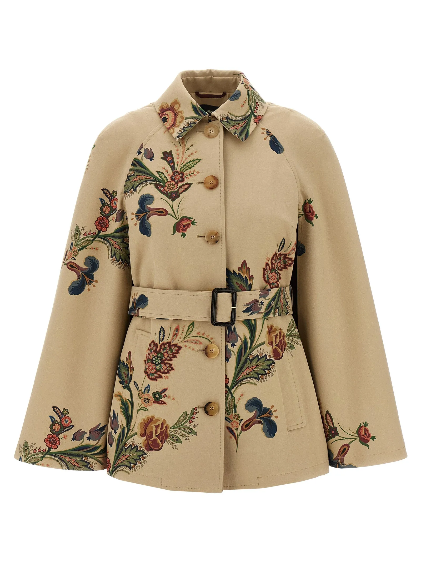 Floral Print Cape Trench Coat Trench E Impermeabili Multicolor