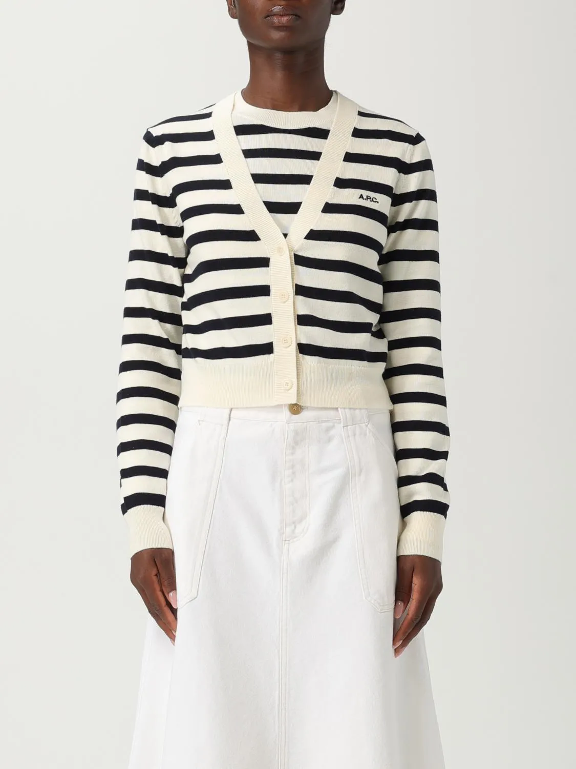 Cardigan a v in cotone a righe A.P.C.