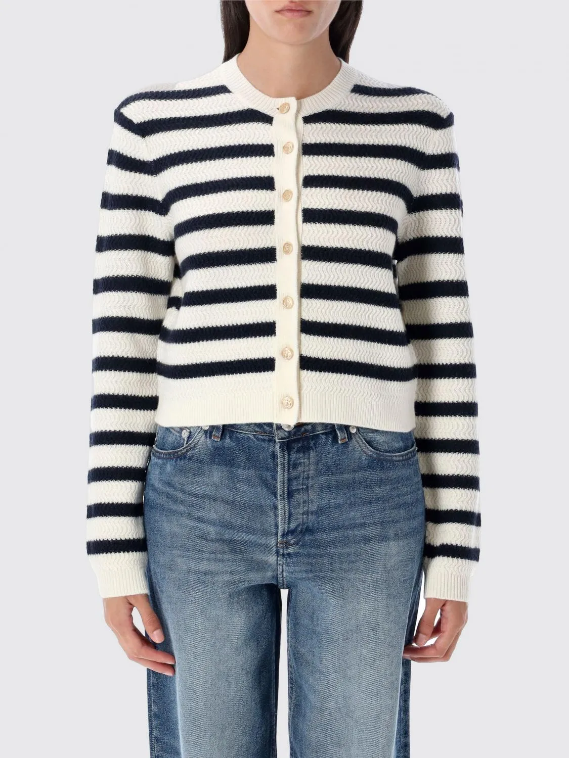 Cardigan a girocollo in lana vergine a righe A.P.C.