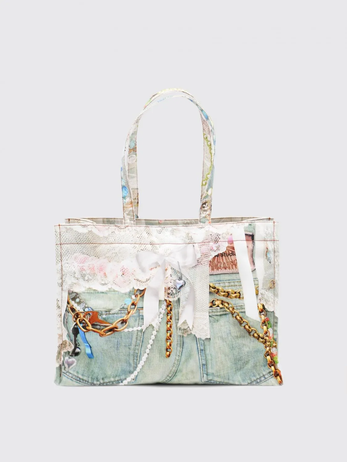 Borsa Acne Studios in cotone stampa denim trompe l'oeil
