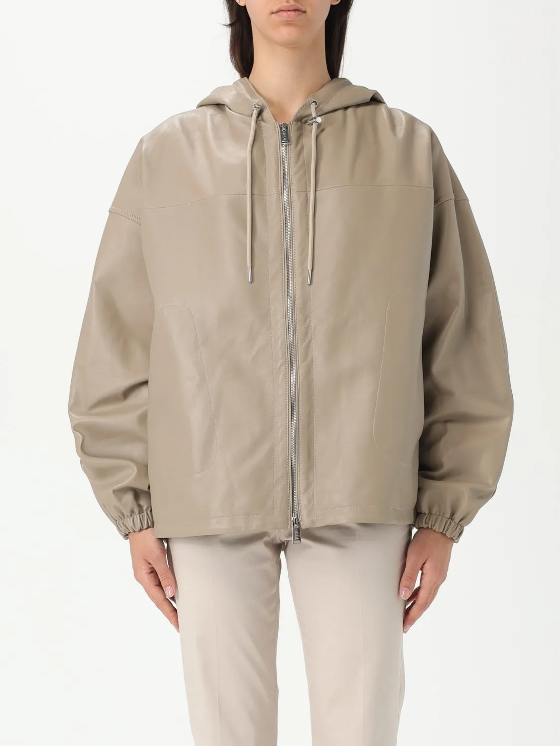 Giacca con cappuccio Add in pelle