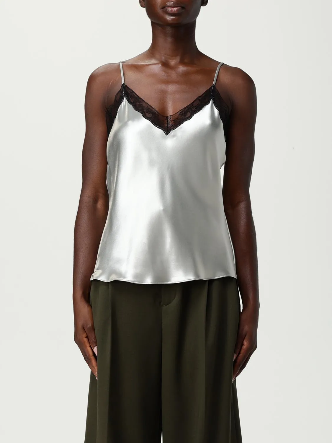 Top Alberta Ferretti in raso con inserti in pizzo