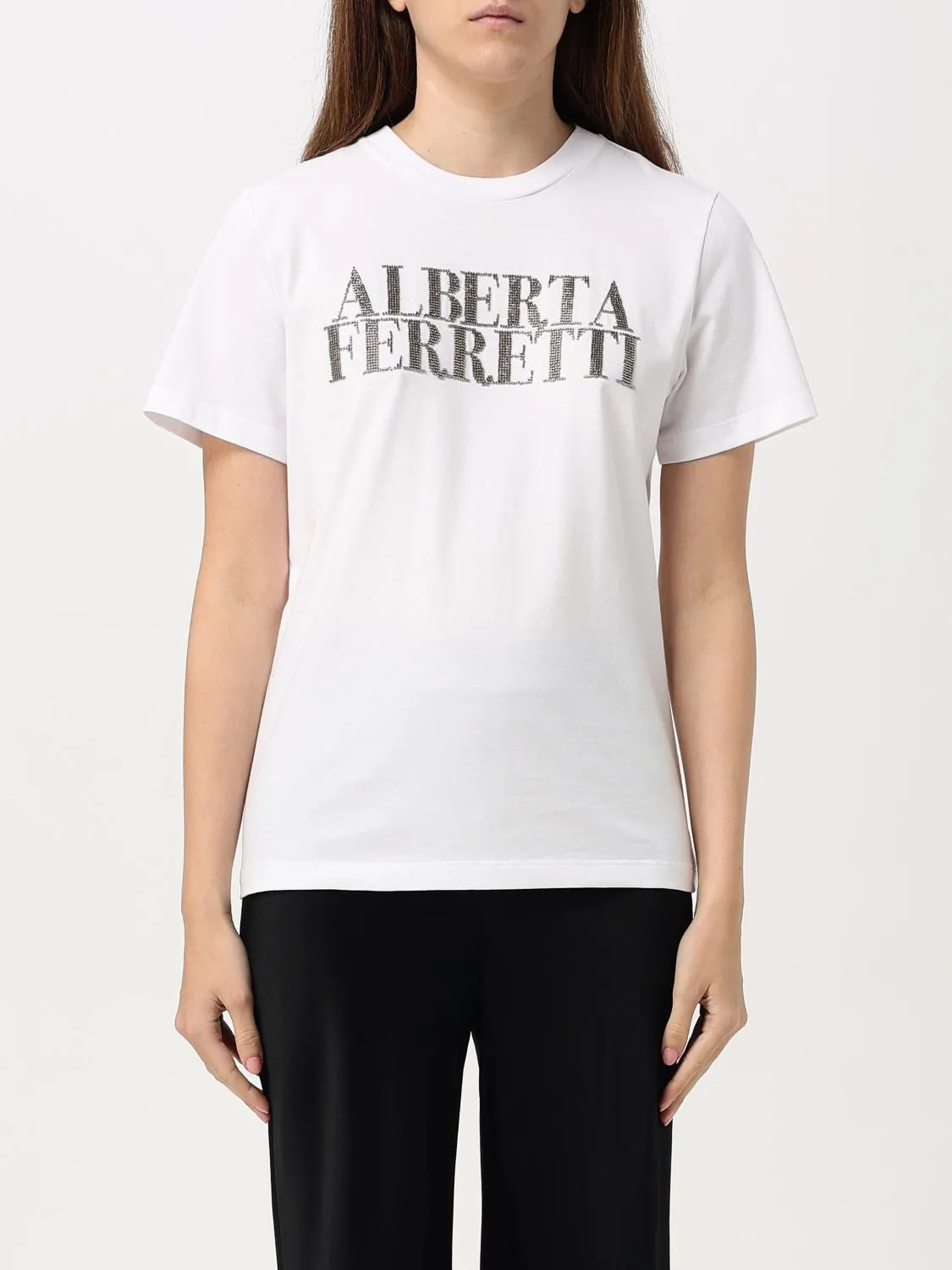 T-shirt Alberta Ferretti in jersey di cotone con logo di strass