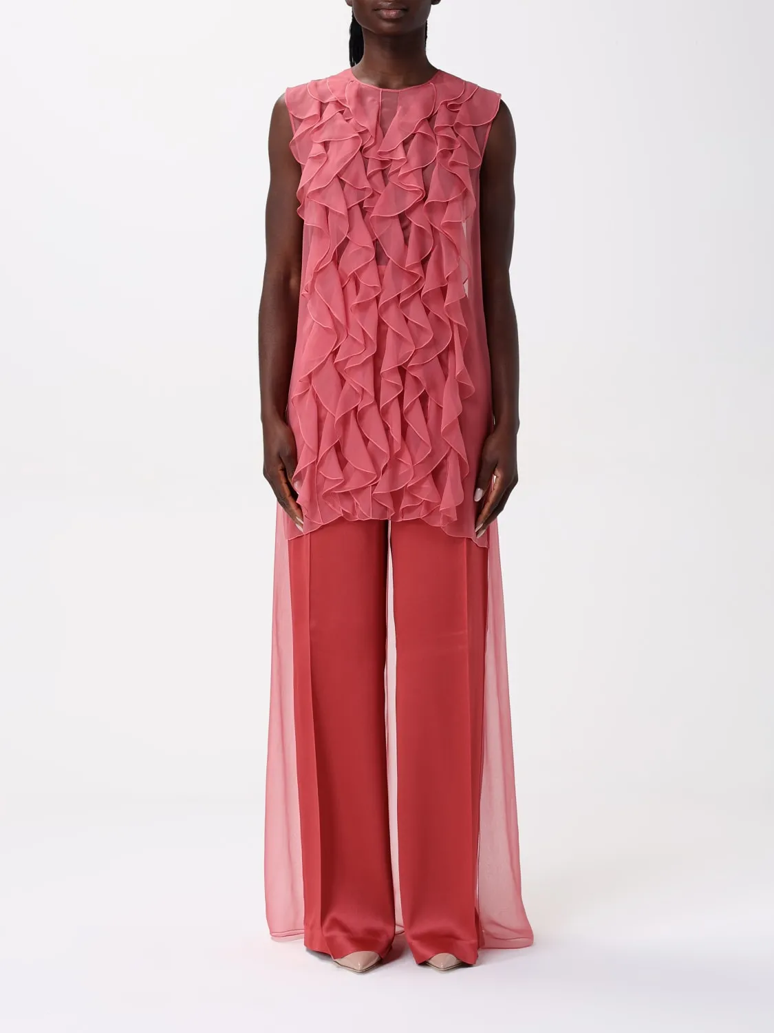 Top Alberta Ferretti in seta con rouches